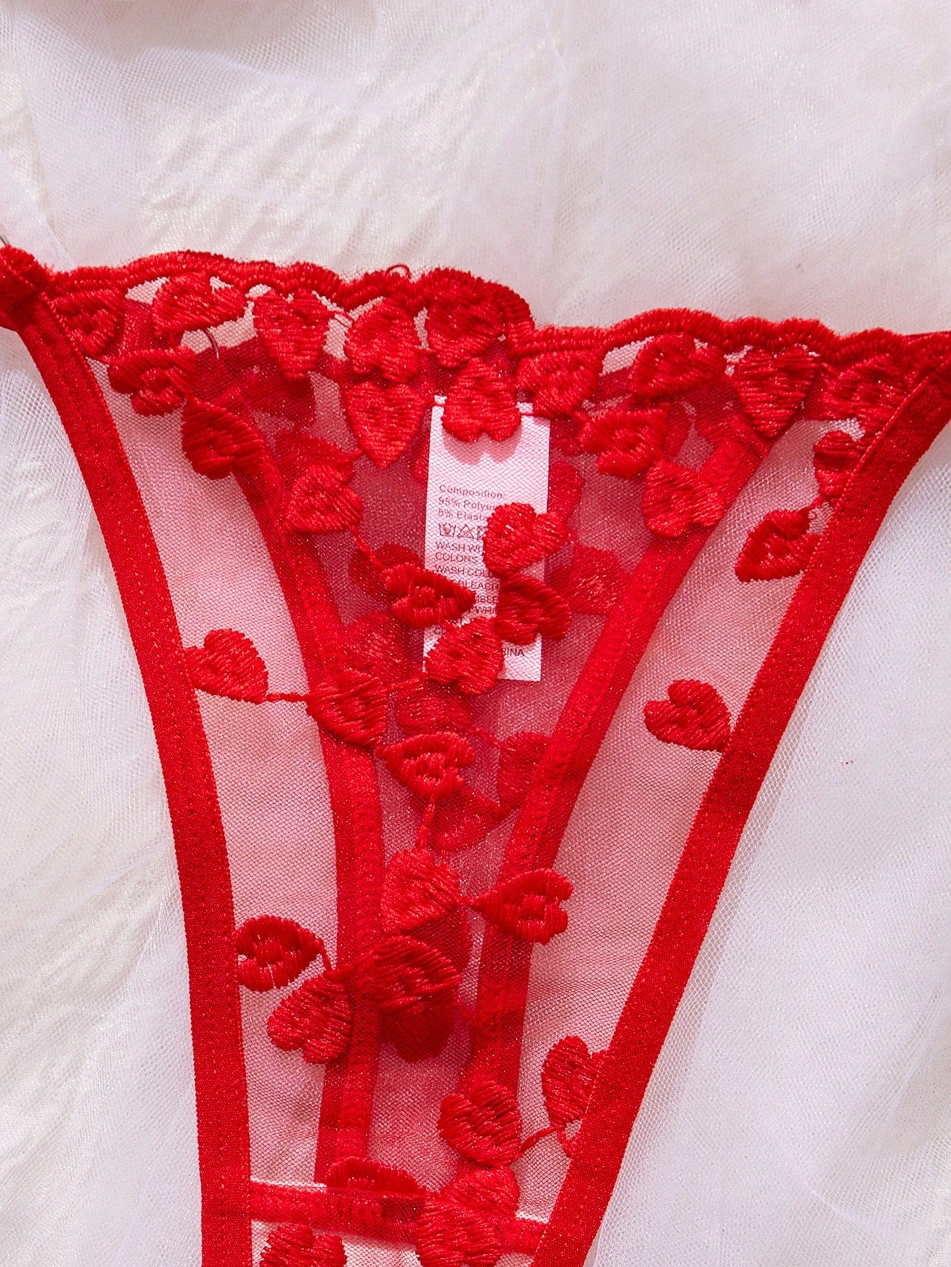 Kawaii Women Solid Embroidered Sheer Strap Bra And G-String Sexy Lingerie Set, Rave
