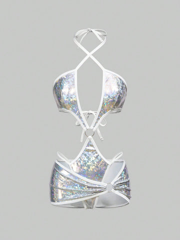 Avant Sexy Fashionable Holo Coated Fabric Lingerie Set