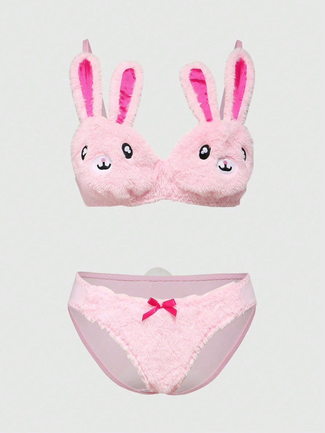Kawaii Cute Bunny Embroidery Plush Wireless Bra And Panty Set
