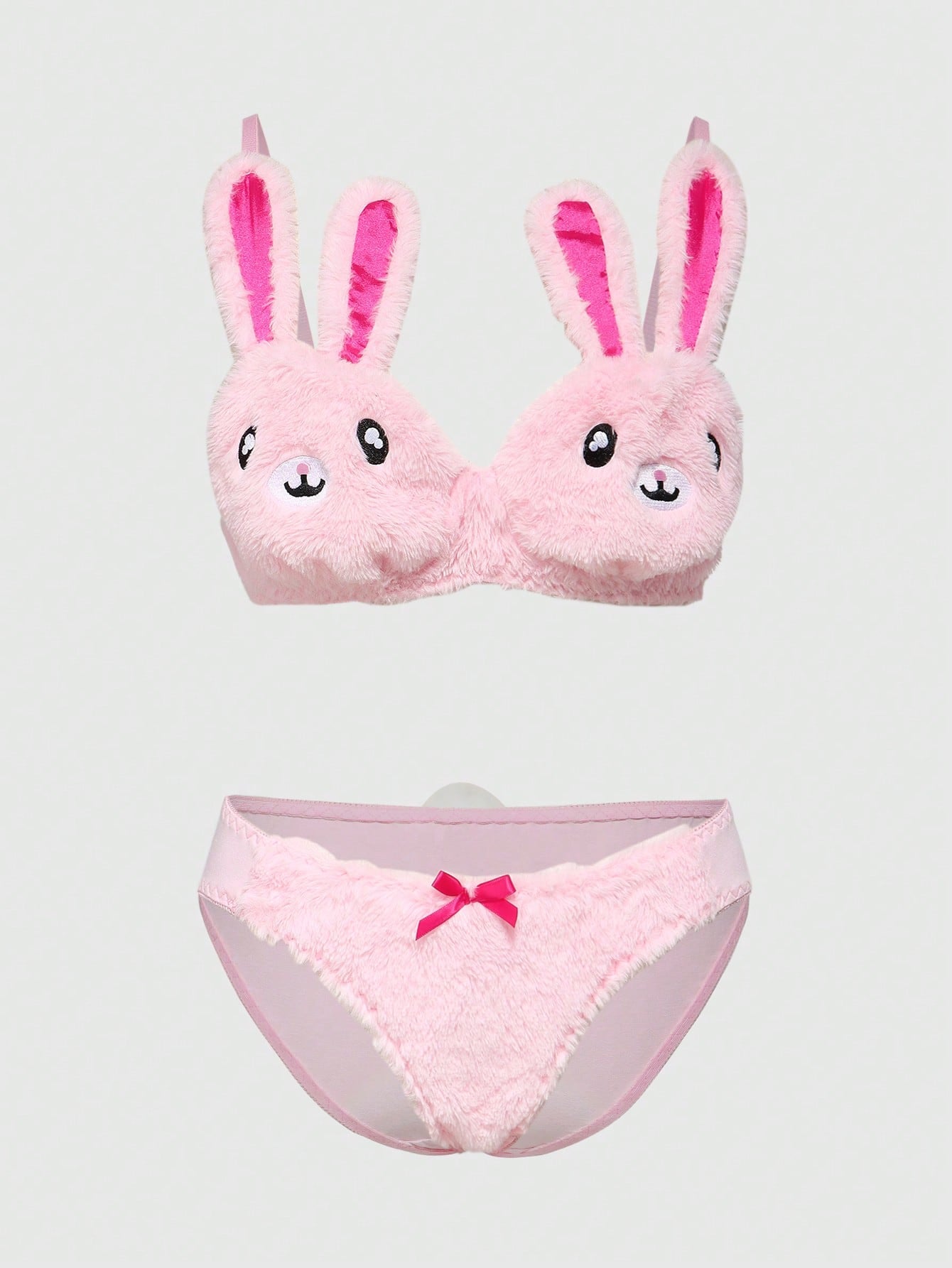 Kawaii Cute Bunny Embroidery Plush Wireless Bra And Panty Set