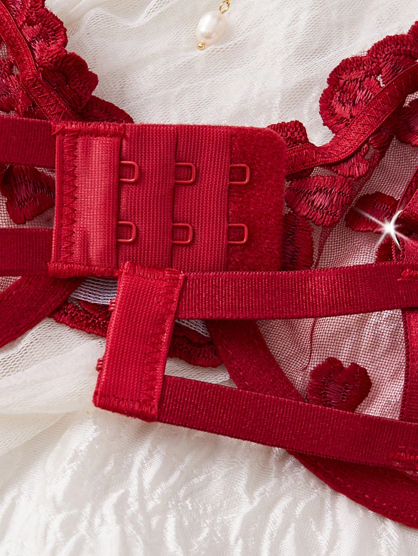 Kawaii Women Solid Embroidered Sheer Strap Bra And G-String Sexy Lingerie Set, Rave
