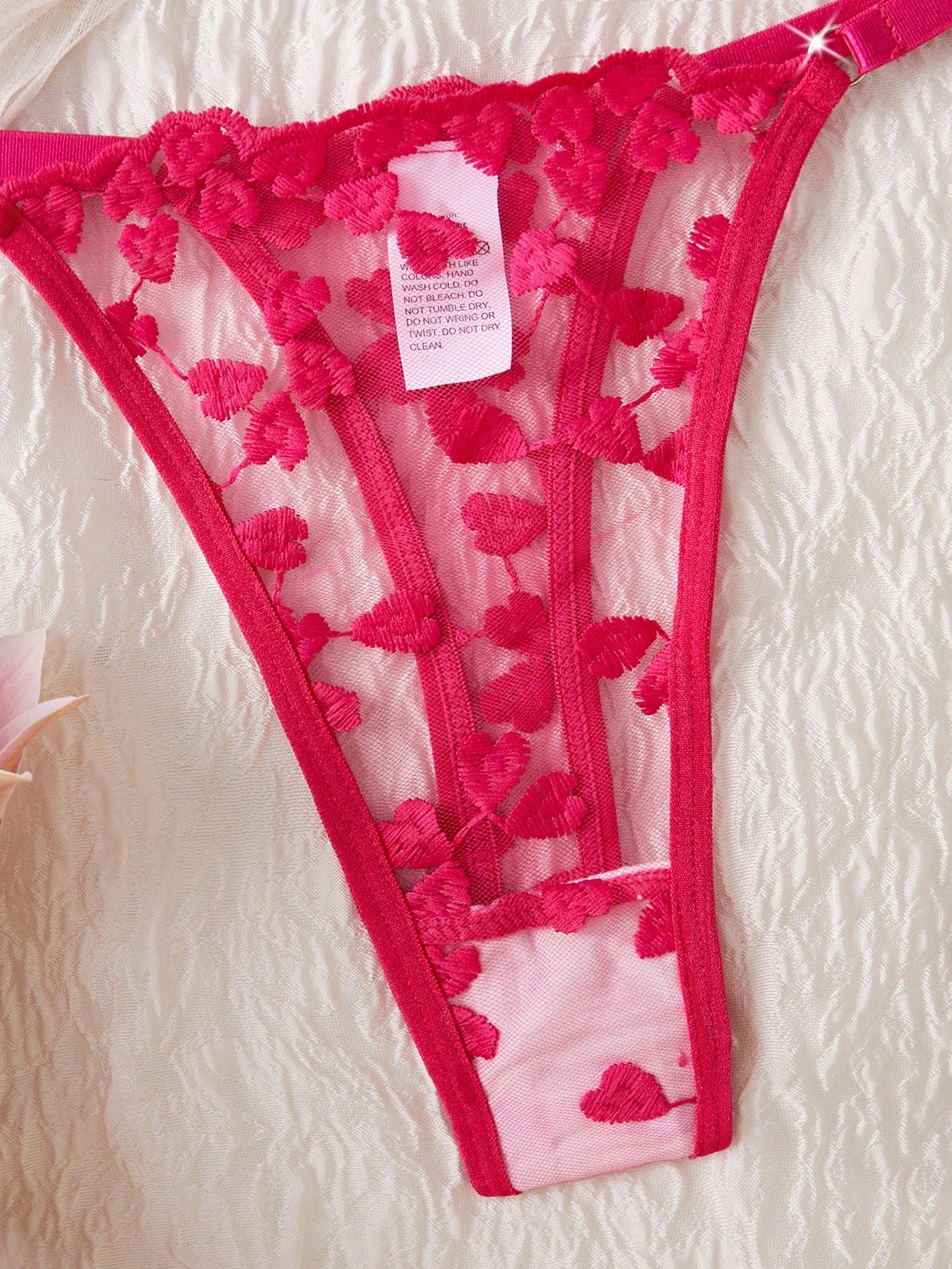 Kawaii Women Solid Embroidered Sheer Strap Bra And G-String Sexy Lingerie Set, Rave