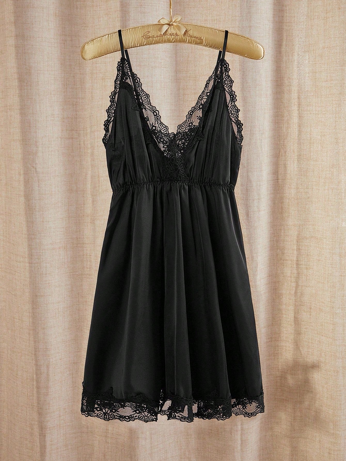 Contrast Lace Satin Slip Pajama Nightdress Luxeloungewear