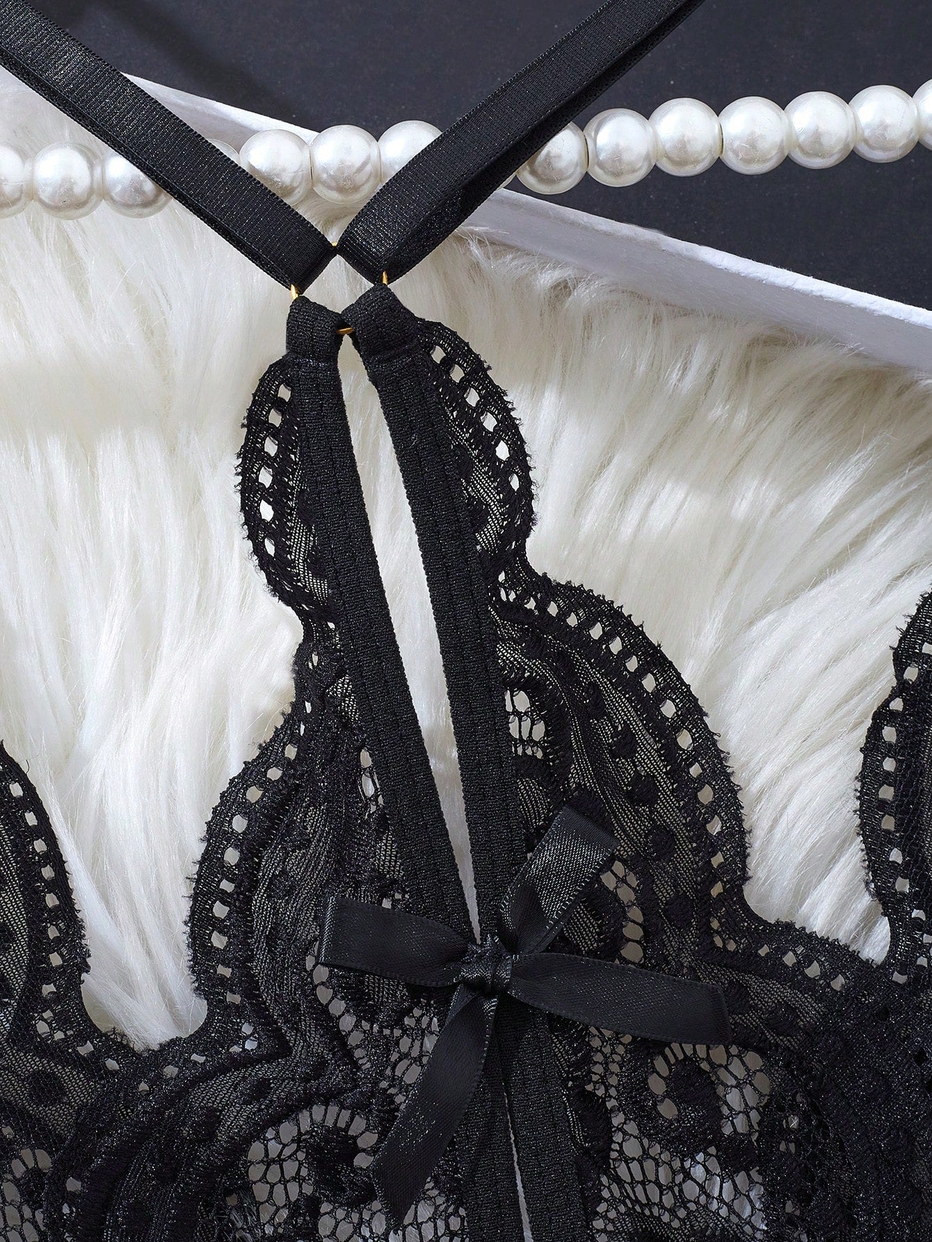 2pcs/Set Plus Size Women's Deep V-Neck,Sheer & Backless,Lace Mesh Splicing,Bow Decoration,Scallop Trim,Babydolls,Curved Underwear,Sexy Lingerie Dress,Sexy Lingerie Set