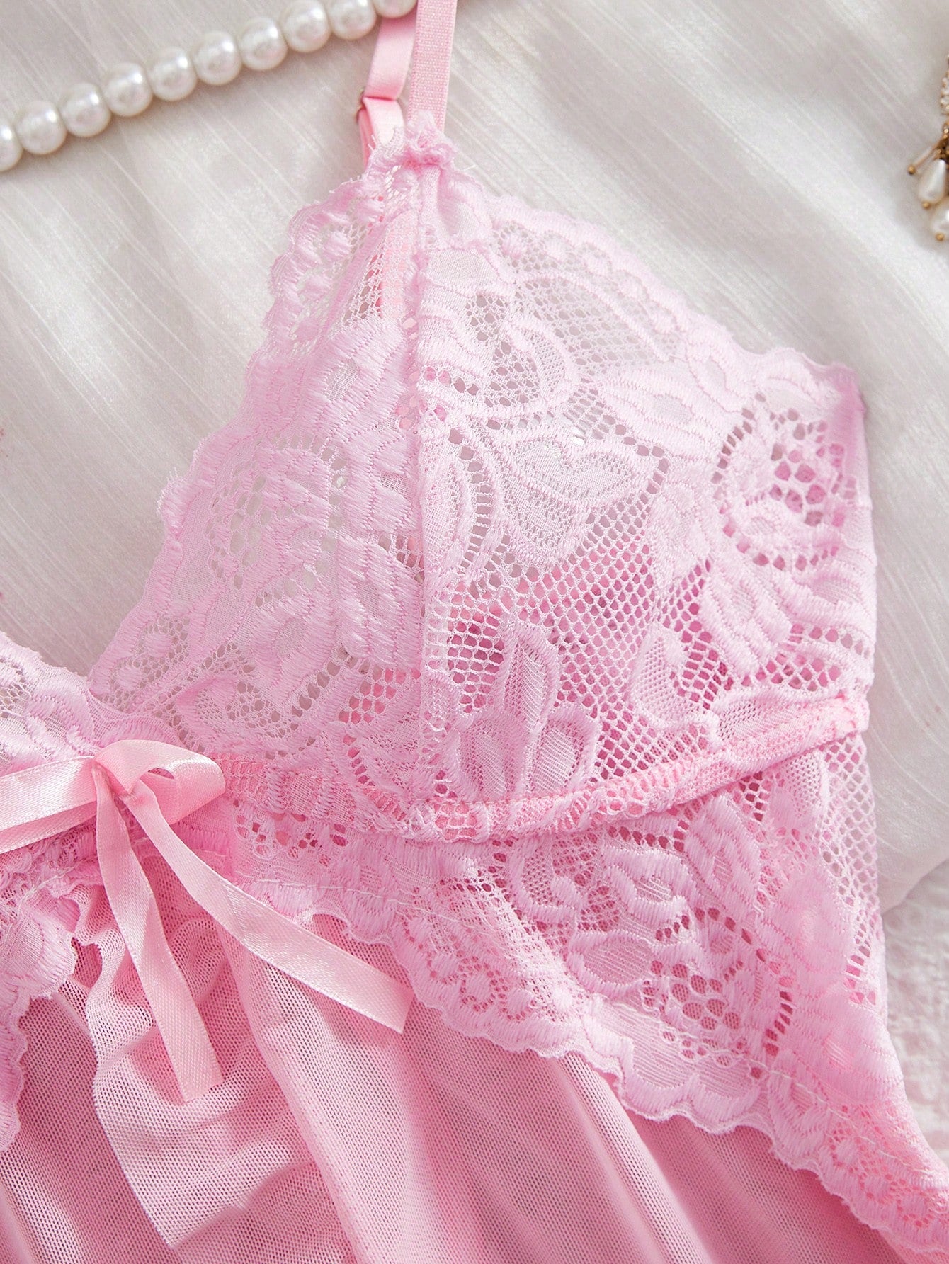 Kawaii 2pcs Set Women Sexy Lace Lingerie Sleepwear Set, For Homewear For Going Out