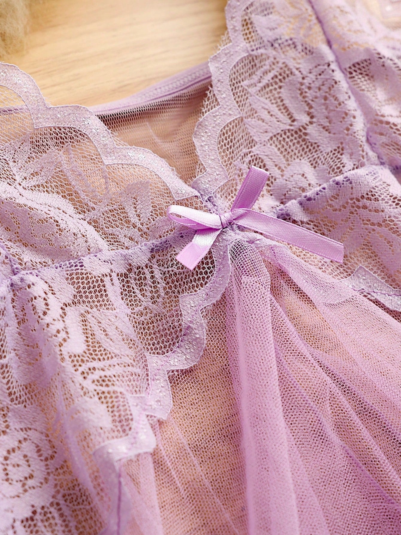 Kawaii 2pcs Sexy Sheer Mesh Camisole Nightgown Lingerie Set For Women