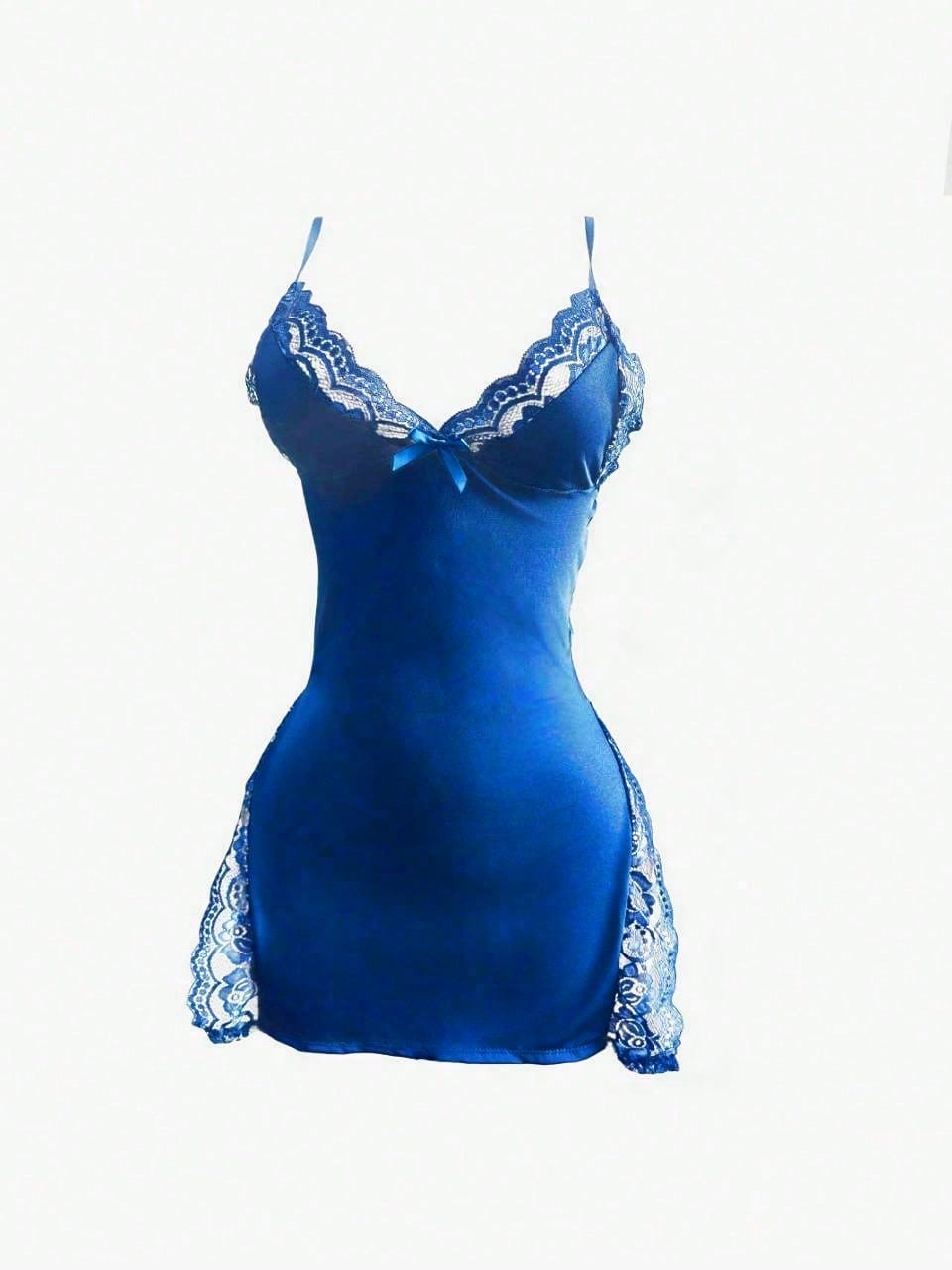 1pc Sexy Lace Trimmed Milk Silk Nightgown, Comfortable Lingerie For Going Out