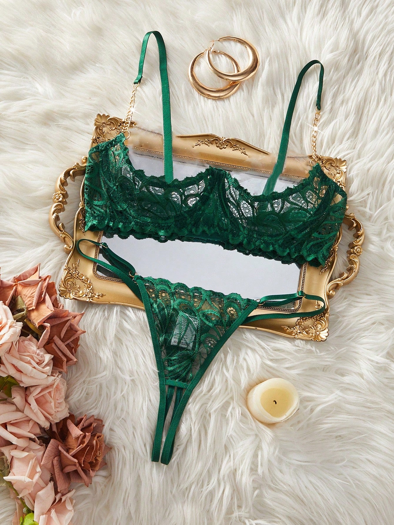 Sexy Women's Lace Underwire Bra With Decor Lingerie Set