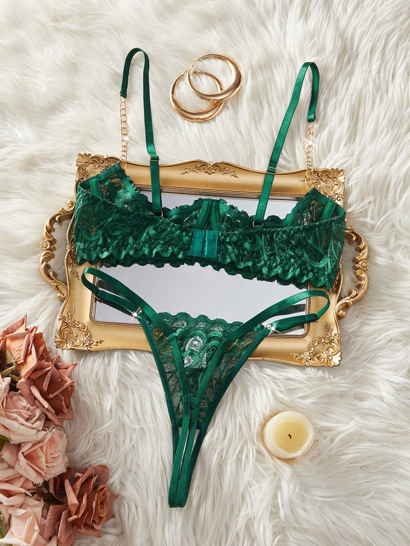 Sexy Women's Lace Underwire Bra With Decor Lingerie Set