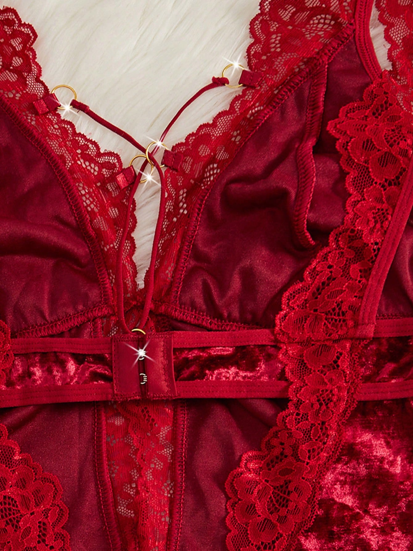 Solid Color Lace Sexy Lingerie Heroe Splicing Velvet Nightgown Deep V Backless Slit Night Dresses Fall & Fall Winter Comfortable Sleep Dress