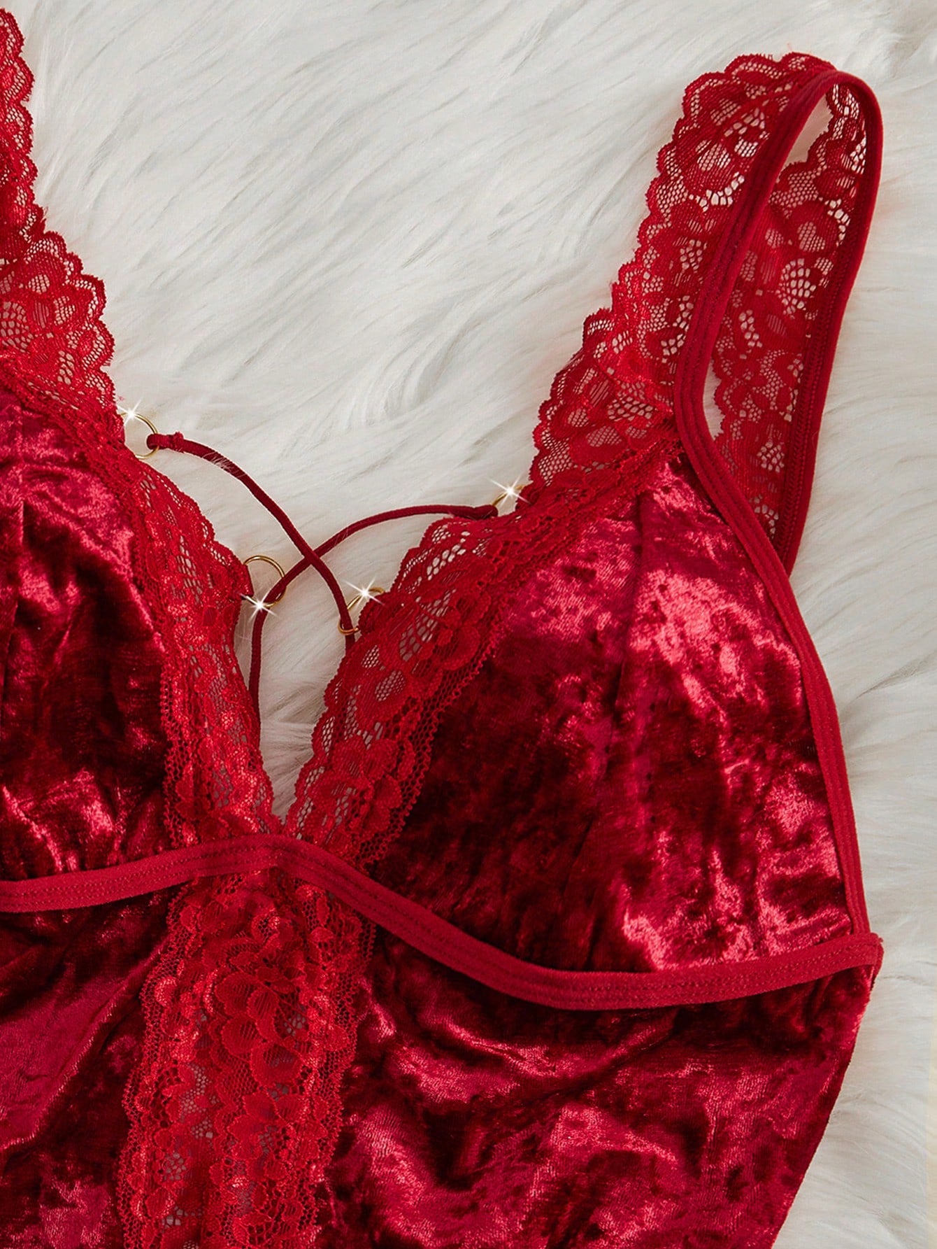 Solid Color Lace Sexy Lingerie Heroe Splicing Velvet Nightgown Deep V Backless Slit Night Dresses Fall & Fall Winter Comfortable Sleep Dress