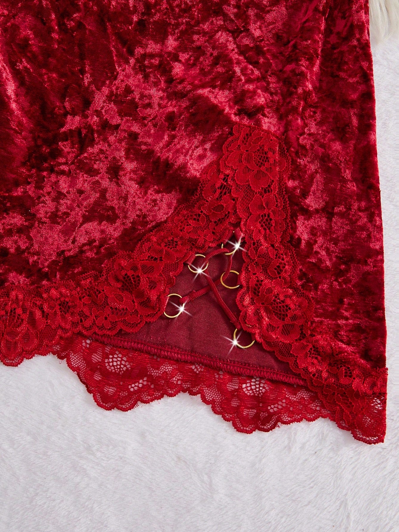 Solid Color Lace Sexy Lingerie Heroe Splicing Velvet Nightgown Deep V Backless Slit Night Dresses Fall & Fall Winter Comfortable Sleep Dress