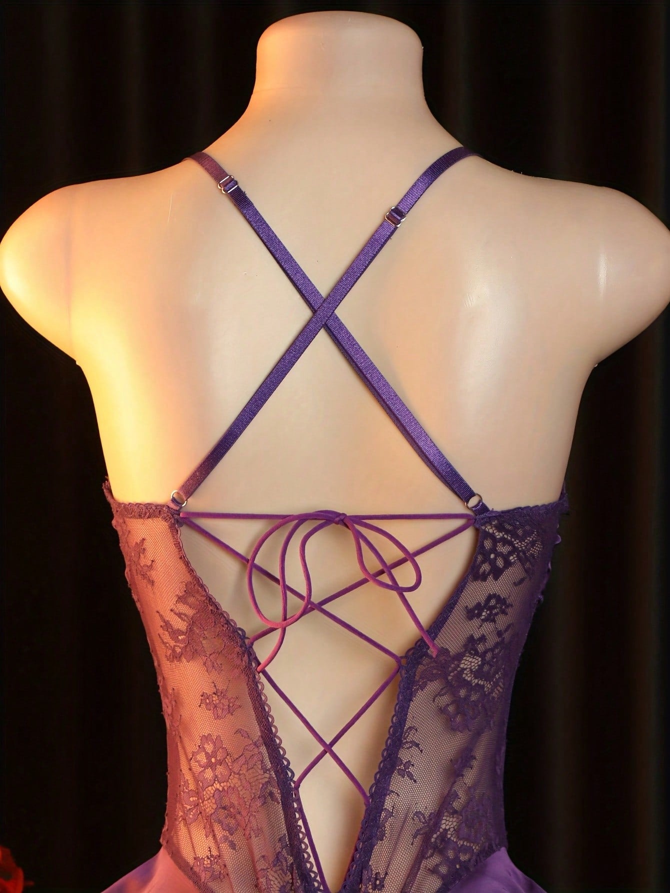 Sexy Women's Lingerie - Sexy Purple Patterned Lace Design Crotchless Jumpsuit
