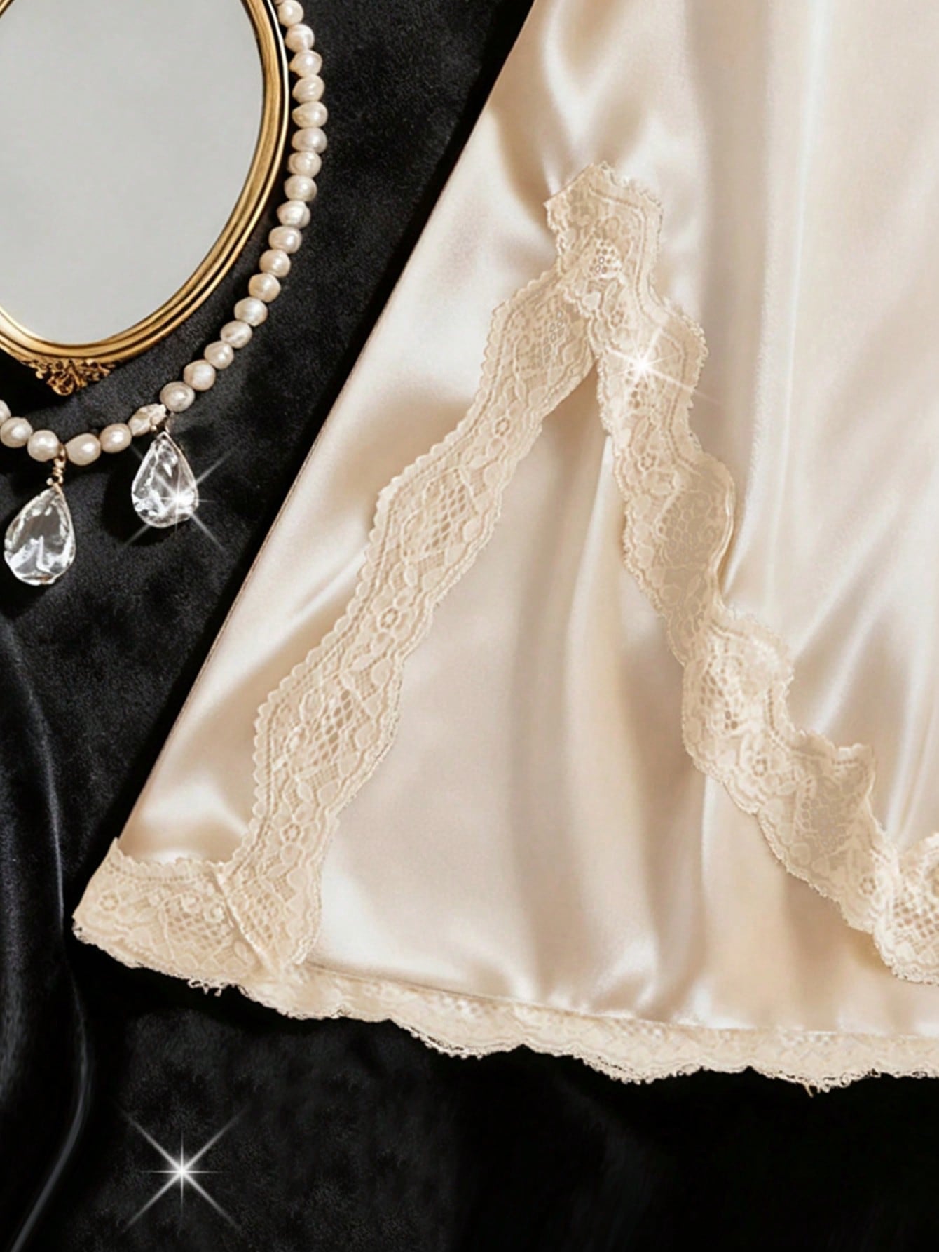 Women's Nightgown, Mature Floral Print Satin Lace Trim Sleepwear Dress, V-Neck Criss-Cross Open Back Spaghetti Strap Slip Dress, Comfortable Robe