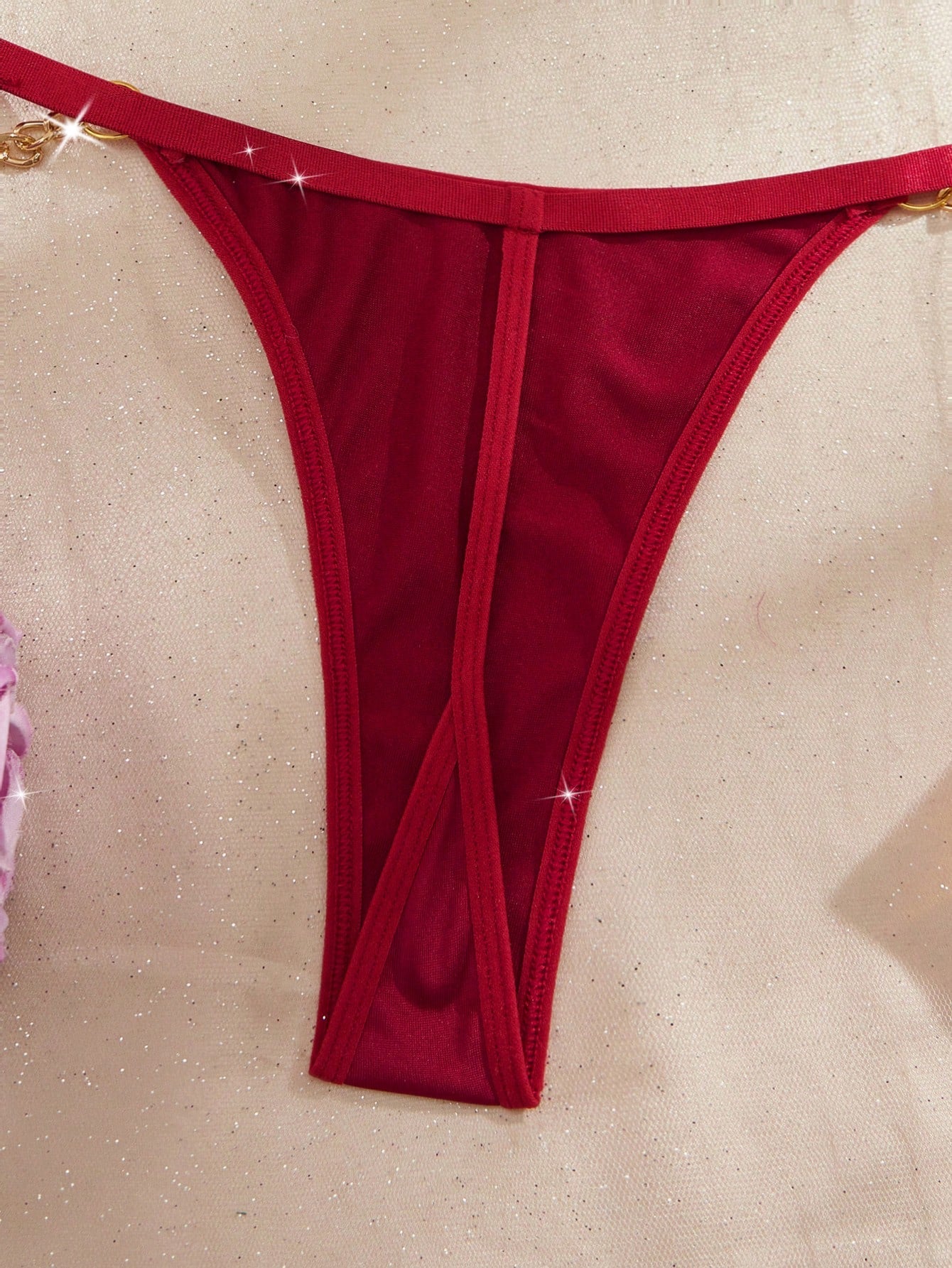 Kawaii 2pcs Valentine's Day Gift Set Women's Sexy Lingerie Set, Adjustable Straps, Double Hook Closure, Connection, Velvet Heart-Shaped Bra And Belt, Connection Thong, Solid Color Comfortable Sexy Intimate Apparel Set, 3pcs Bikini Set
