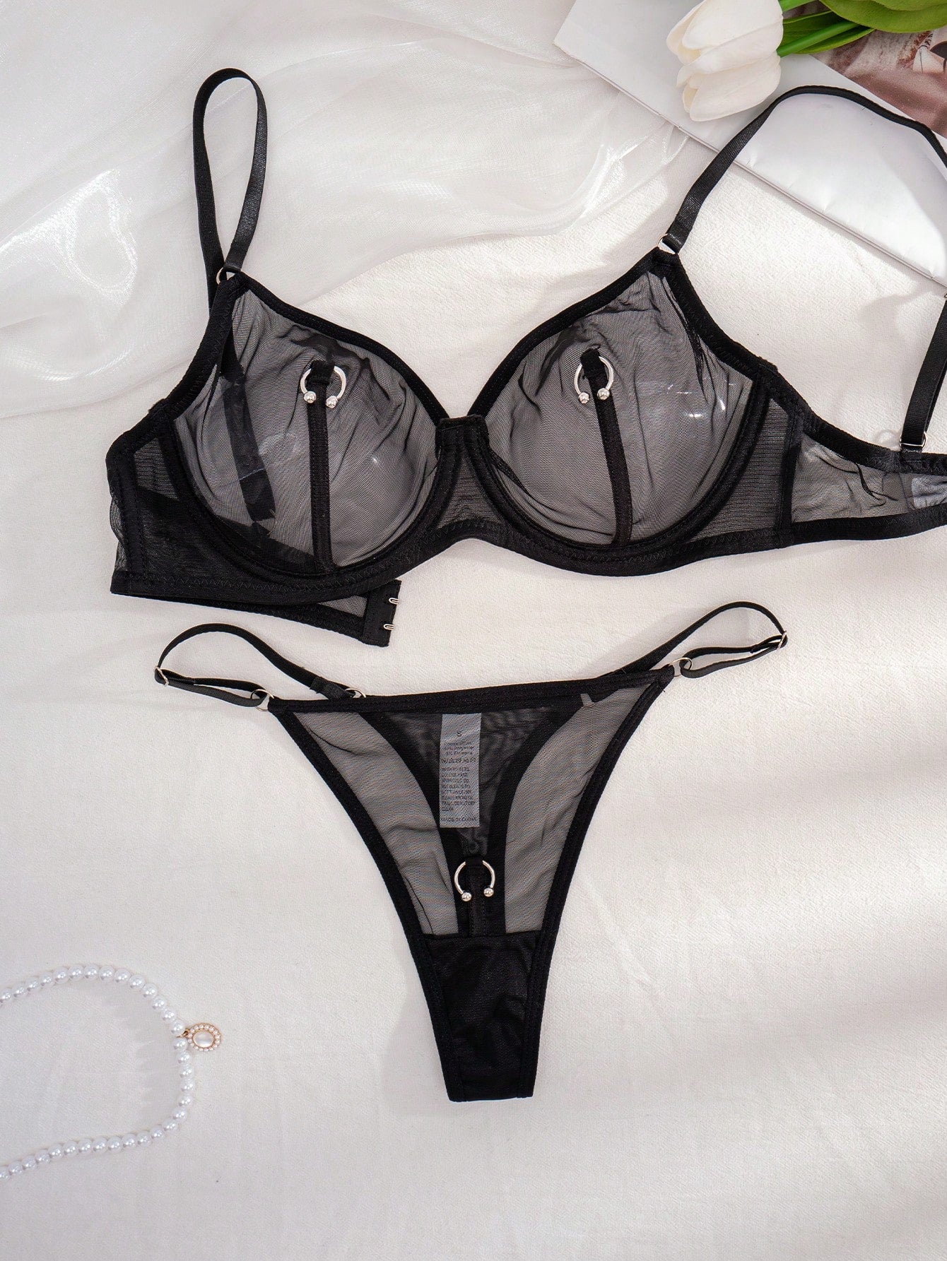 Grunge Punk 1 Set Women's Solid Color Wire-Free Thin Cup Comfortable Lingerie Set