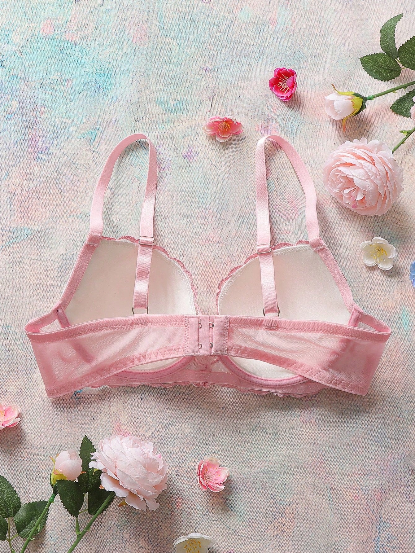 Pale Blue Underwire Bra With Embroidered Heart Pattern, High-Support, Lift And Enhance, Sweet And Cute, Elegant And Graceful Ladies Lingerie