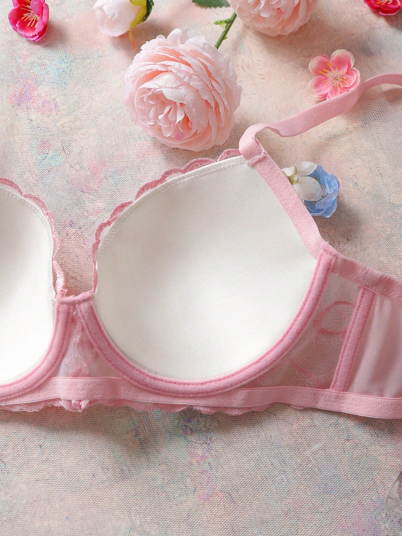 Pale Blue Underwire Bra With Embroidered Heart Pattern, High-Support, Lift And Enhance, Sweet And Cute, Elegant And Graceful Ladies Lingerie