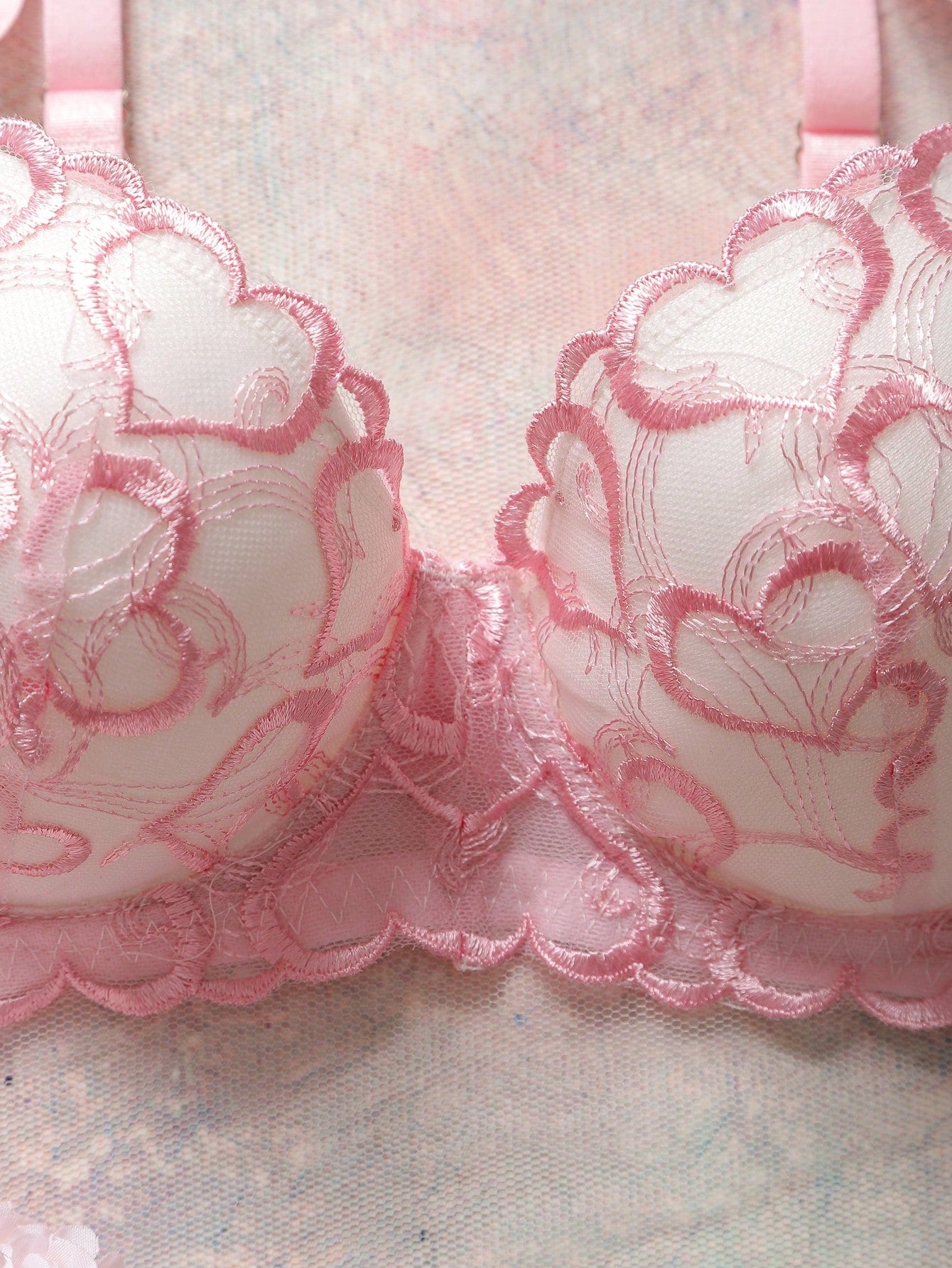 Pale Blue Underwire Bra With Embroidered Heart Pattern, High-Support, Lift And Enhance, Sweet And Cute, Elegant And Graceful Ladies Lingerie