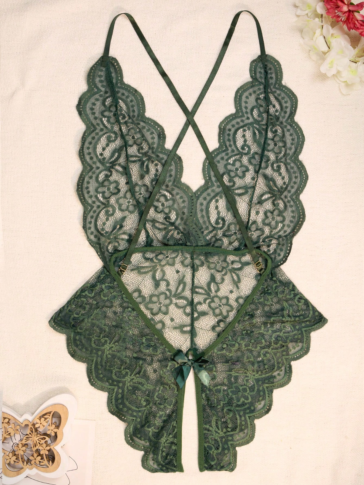 1pc Sexy Halter Neck Lace Bodysuit With Backless Design For Rave
