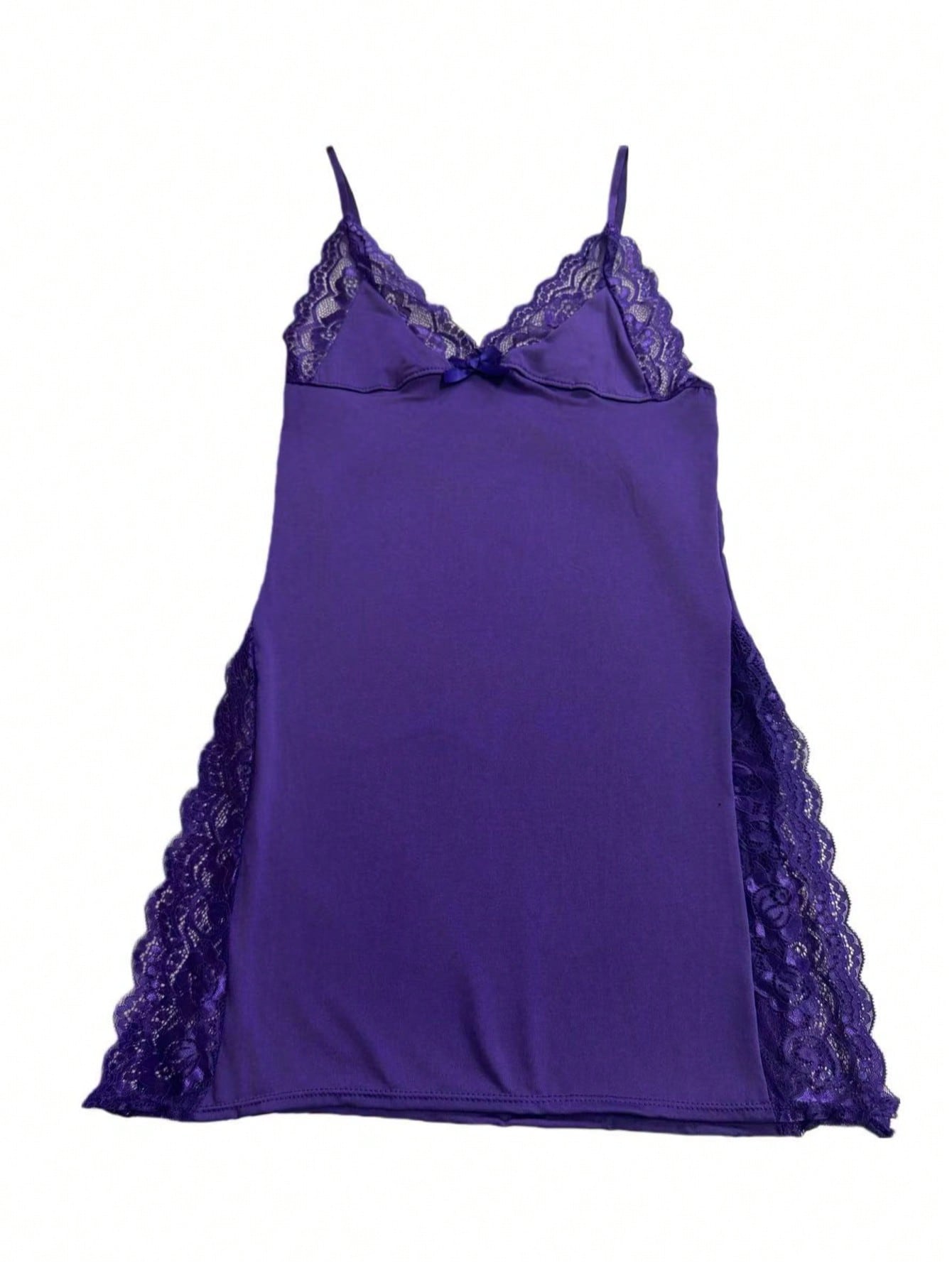 1pc Sexy Lace Trimmed Milk Silk Nightgown, Comfortable Lingerie For Going Out