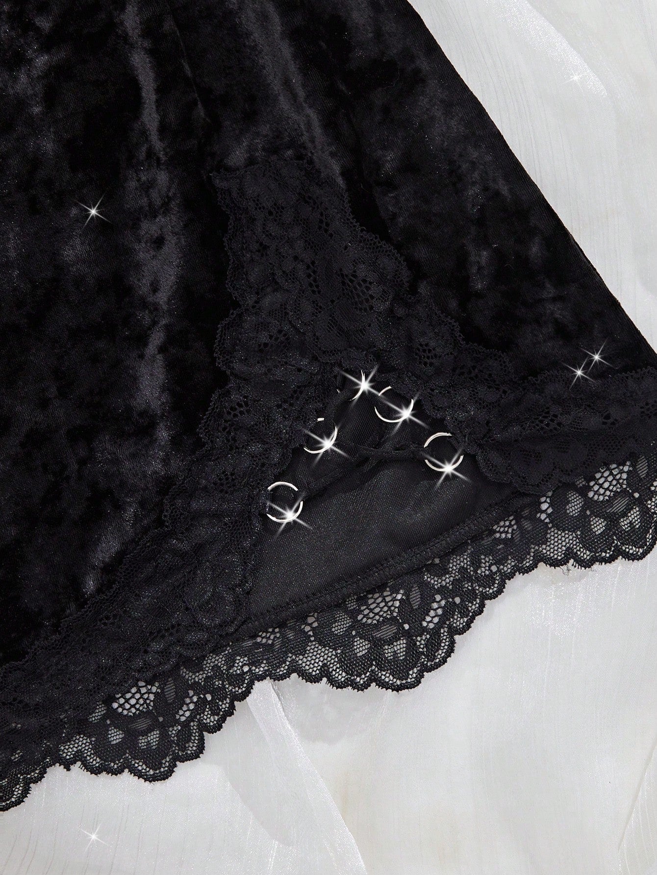 Solid Color Lace Sexy Lingerie Heroe Splicing Velvet Nightgown Deep V Backless Slit Night Dresses Fall & Fall Winter Comfortable Sleep Dress