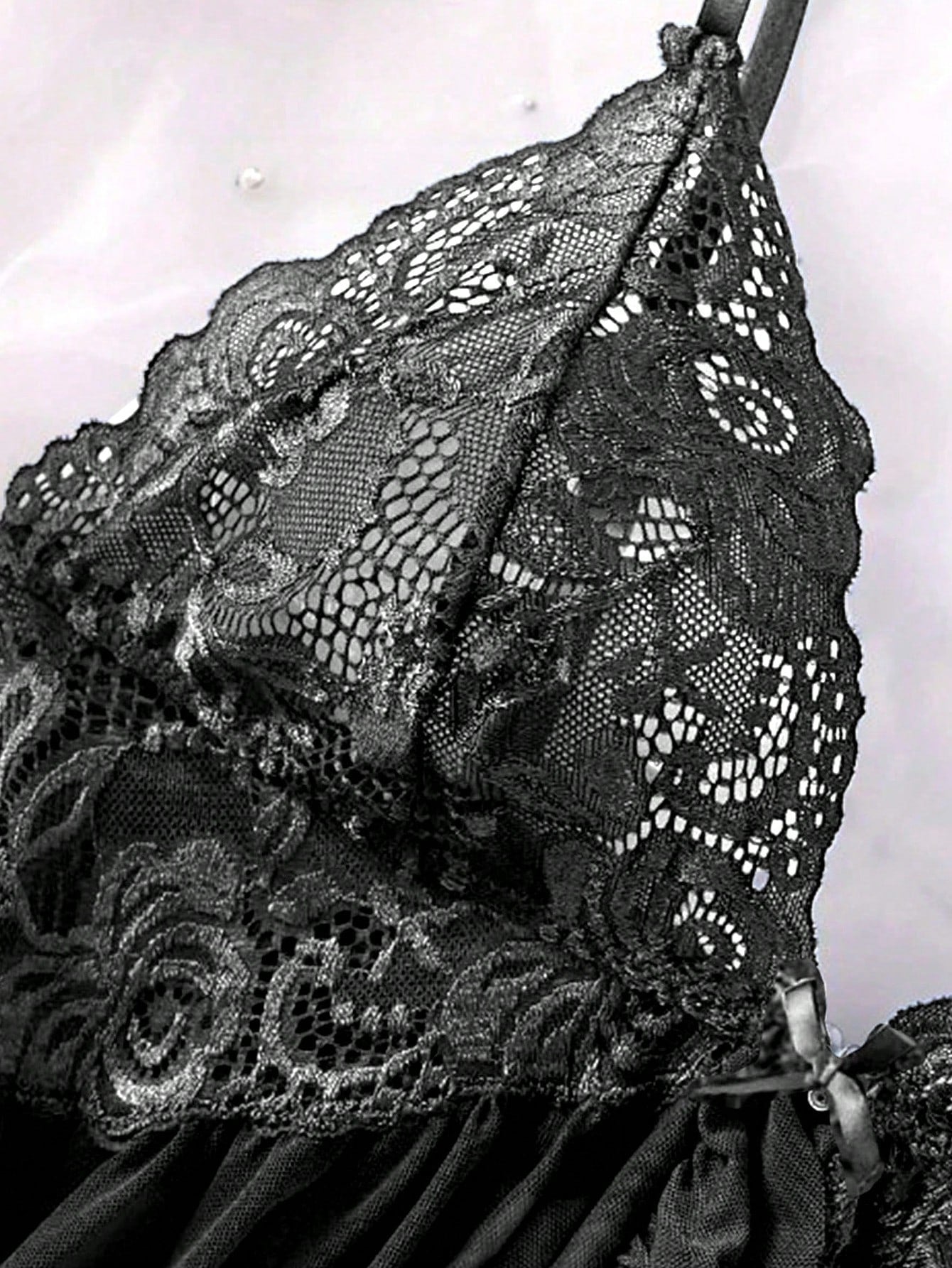 3pcs/Set Women Sexy Deep V Lace Lotus Lingerie Set, Versatile Sexy Sleepwear For Bedroom, Bathroom, Party
