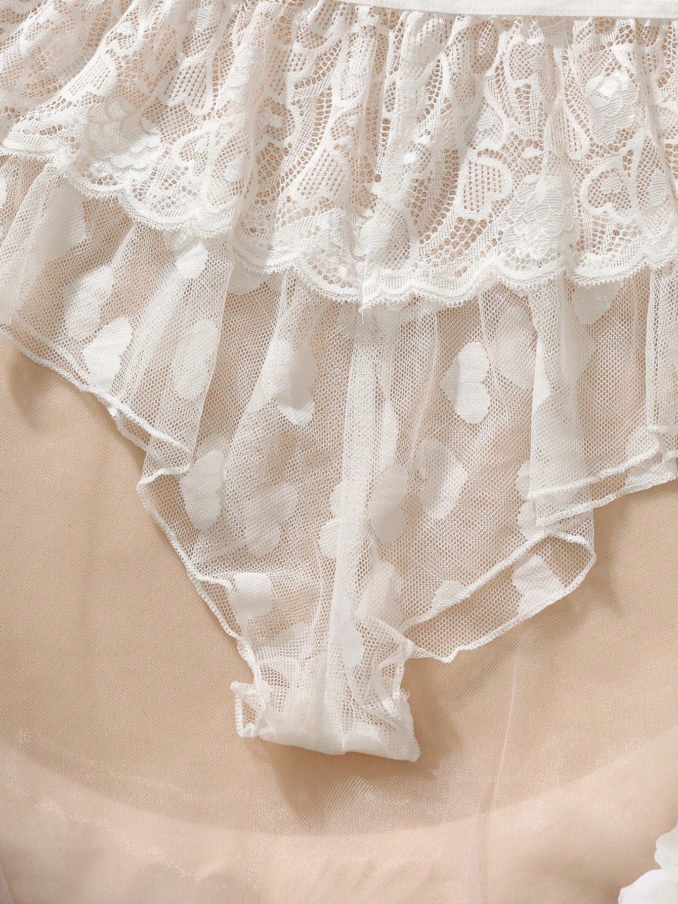 Women's Sexy Heart Pattern Lace Mesh Patchwork Front Tie Camisole And Panty Sleepwear Set, Summer Cozy And Elegant Details
