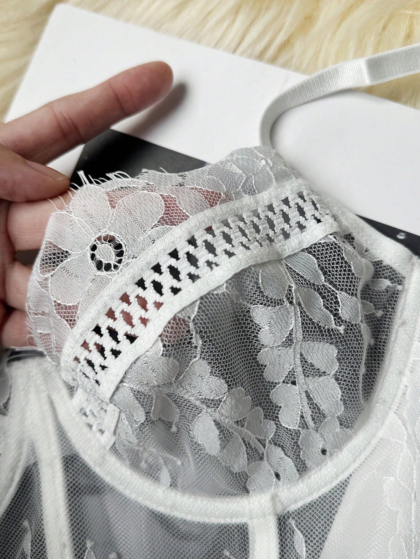 Women’s 3-piece sexy lingerie set featuring a lace longline underwire bustier with adjustable spaghetti straps, matching thong panty, and garter belt with contrast mesh and plant pattern details.