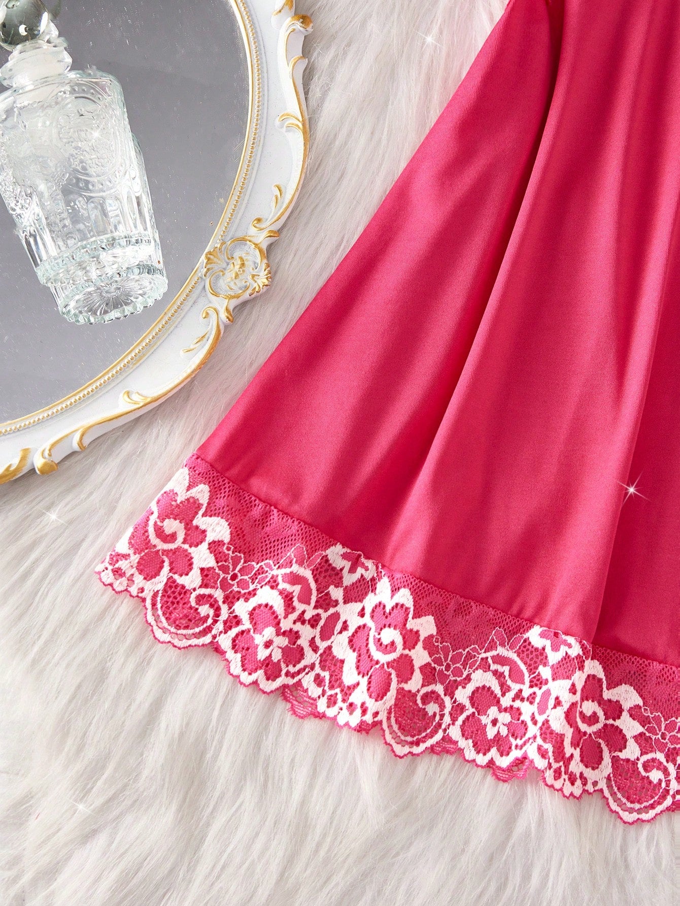 2pcs Contrast Floral Lace Sleepwear Set, V-Neck Semi-Sheer Bow Tie Nightgown And Panties, Elegant Women Pajamas