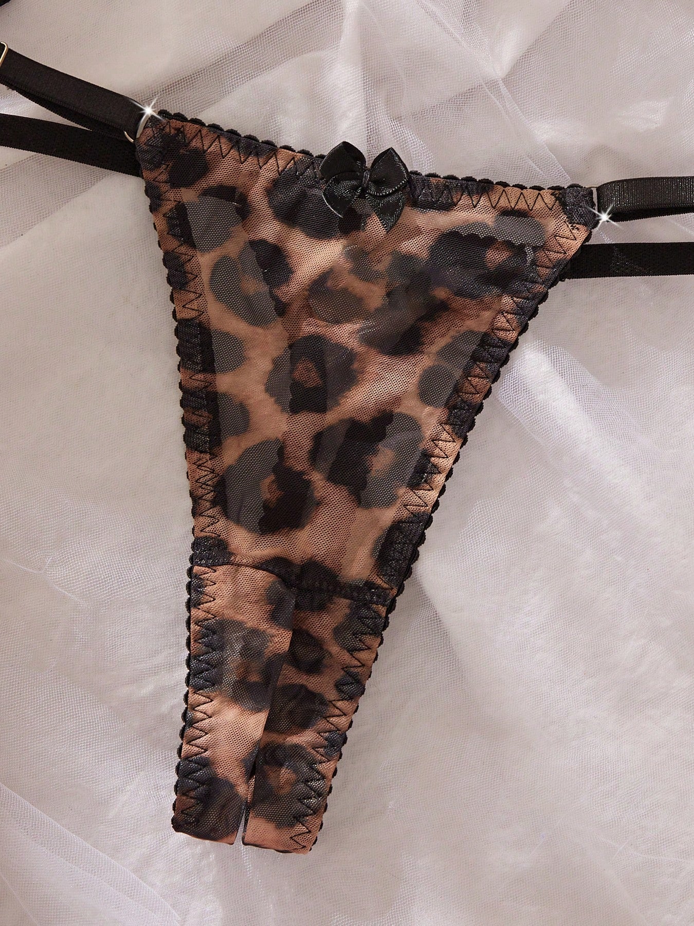 Sexy Lingerie Set For Women, Leopard Print Mesh Bra And Panty, Coffee Brown, Wild Party