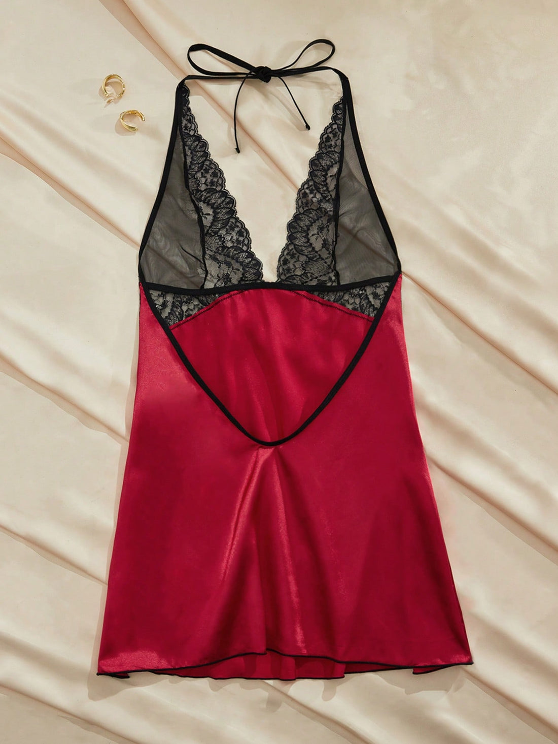 Women's Contrast Color Lace Patchwork Backless Halter Sexy Nightgown