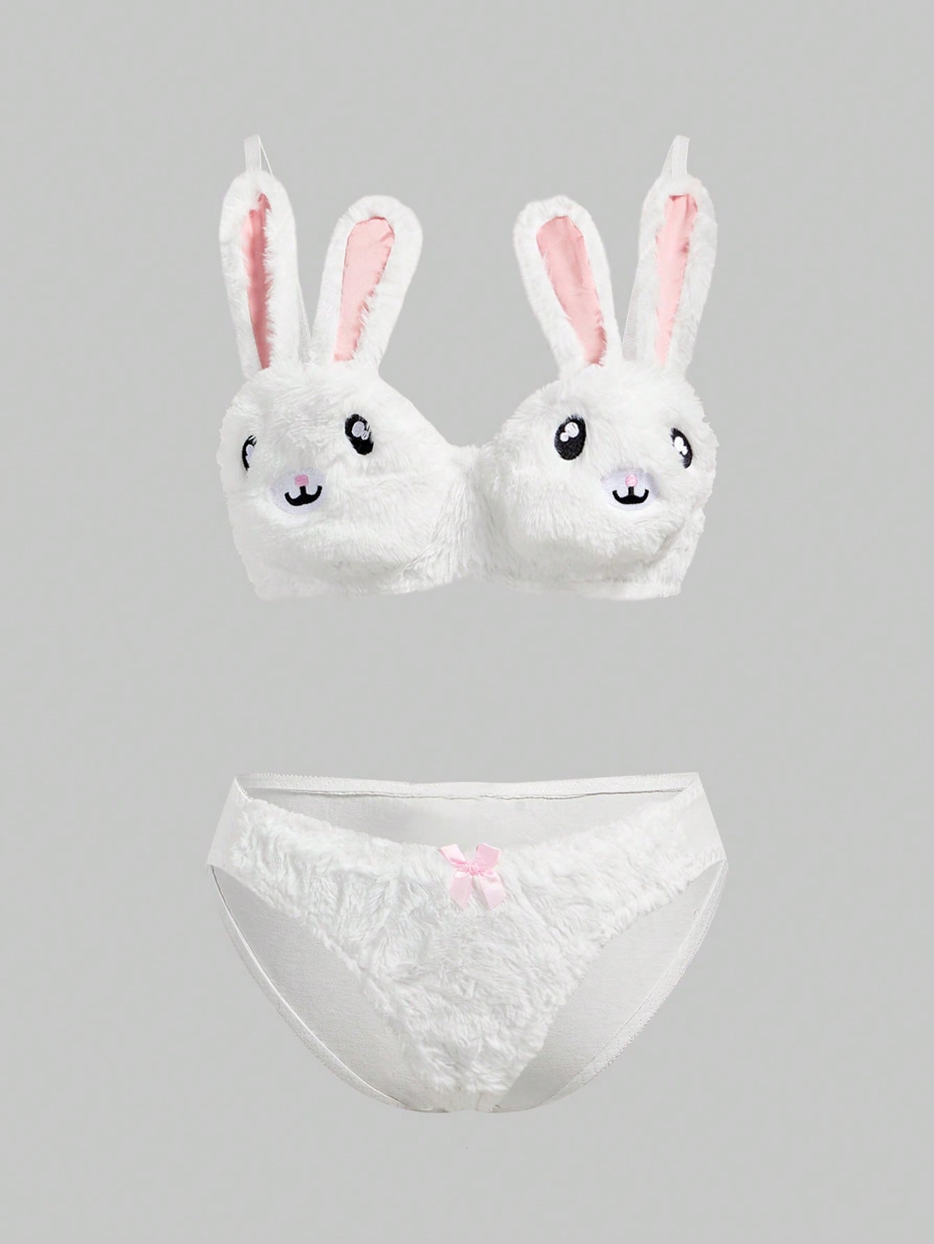 Kawaii Cute Bunny Embroidery Plush Wireless Bra And Panty Set