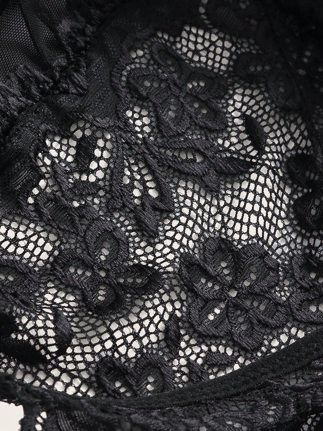 Floral lace halter teddy bodysuit lingerie with scallop trim, sheer backless design, crossback straps, triangle bra, and thong-style bottom in a 2-piece set.