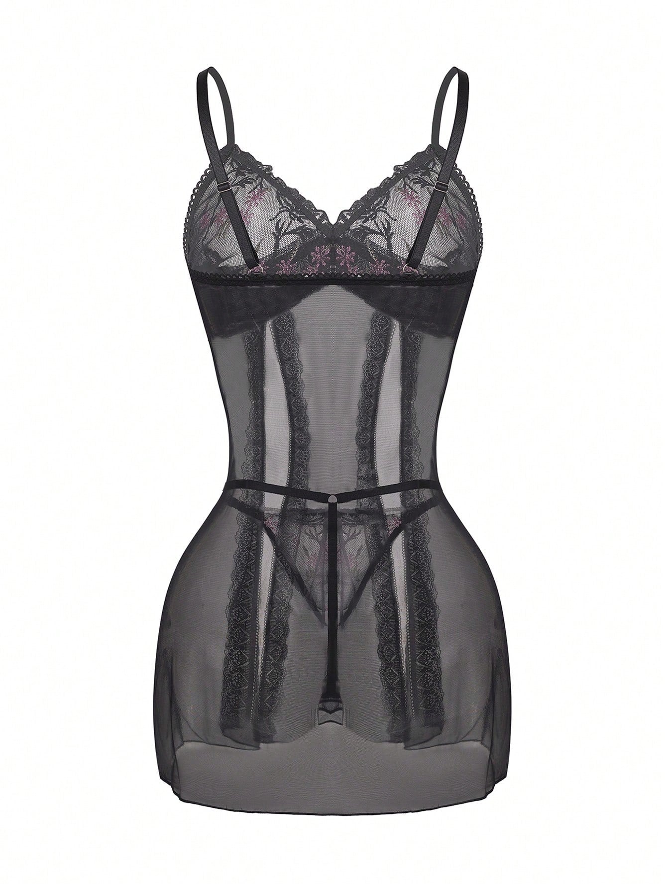 2pcs Women's Contrast Color Lace Patchwork Bow Decor Sexy Nightgown Set