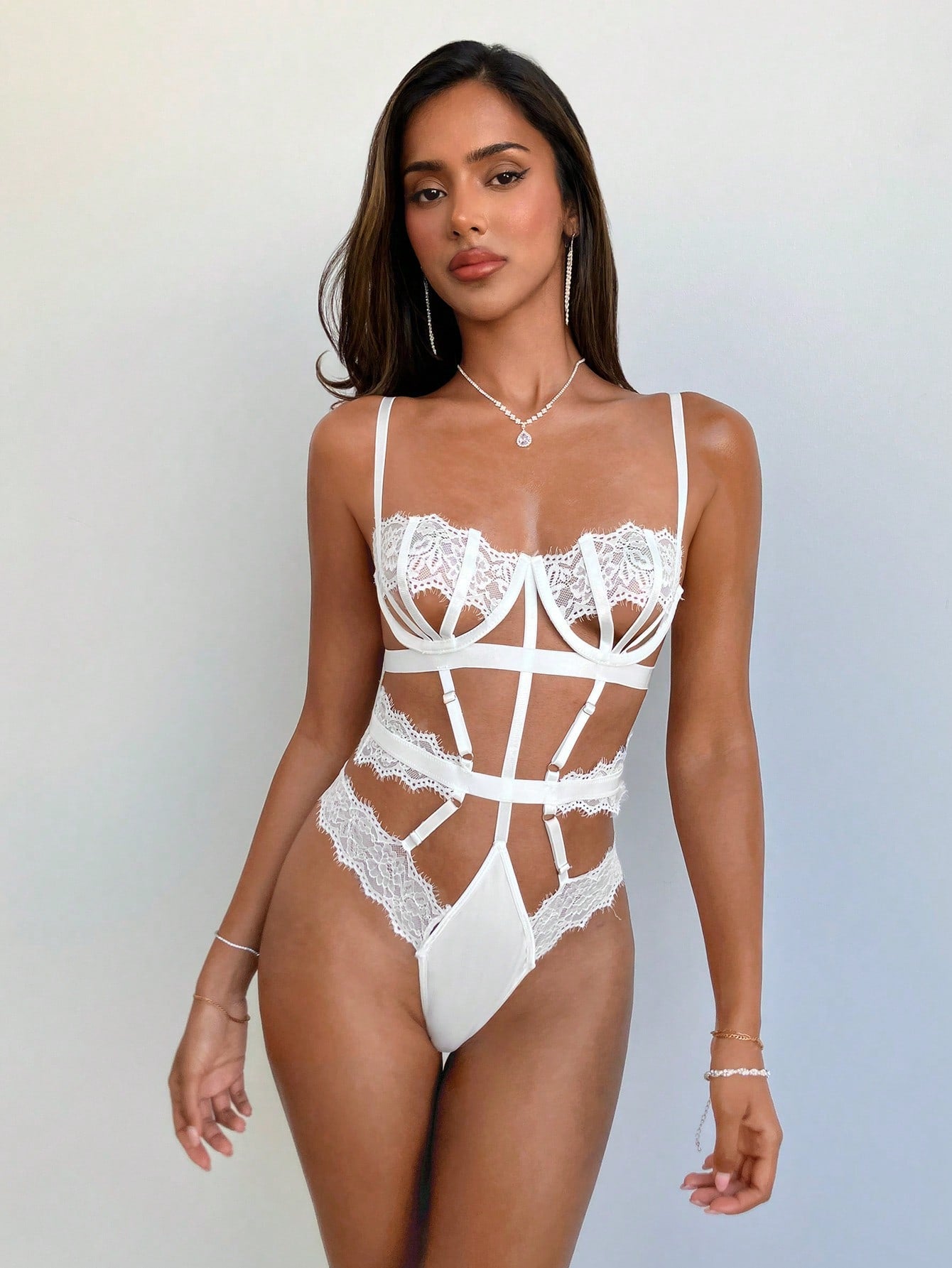 Women's Winter Clothing - Winter - Merry Christmas - Fall/Winter - Elegant Party - Thanksgiving - New Year's Clothing - Sexy Women - Black Lace And Mesh Spliced Tight Underwear - With Frill Decoration Details - Sexy Underwear Set - One-Piece Dress