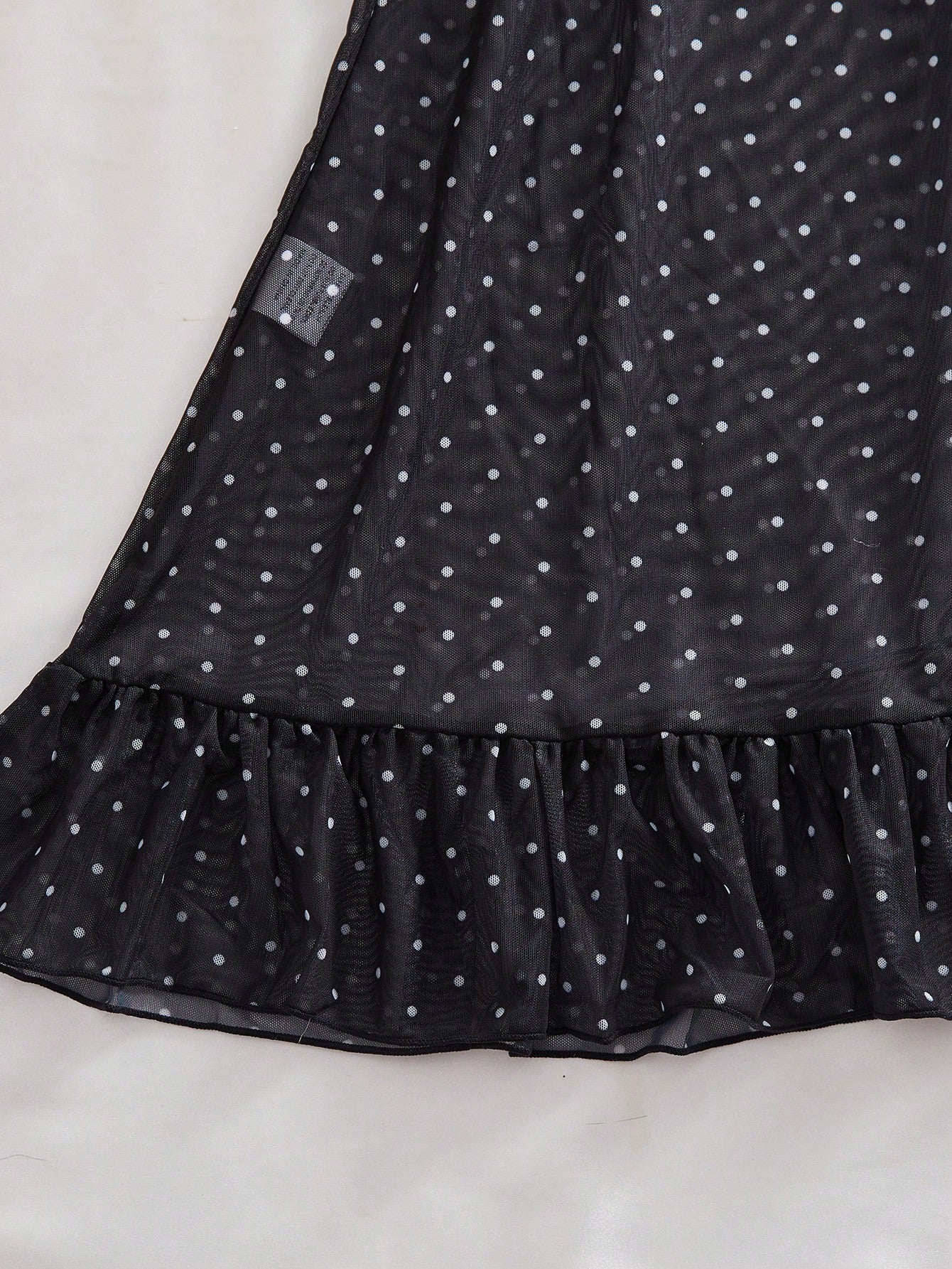 2pcs Polka Dot Nightgown Sexy Women Sheer Mesh Lingerie Chemise Slip Dress Set (With Panty)