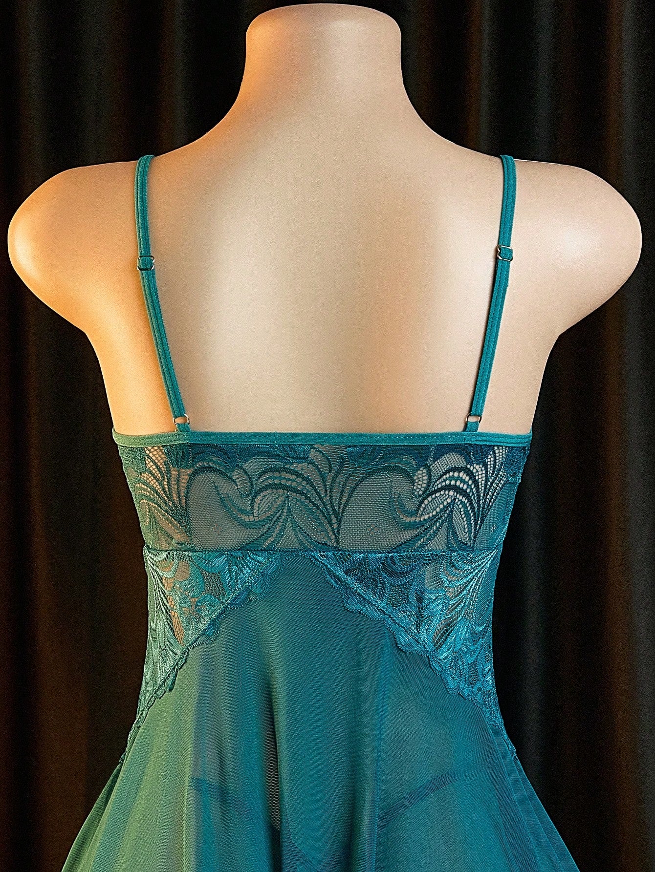 Sexy Lingerie, Sheer Lace Nightgown, 2 Pieces Set: Dress + G-String, Women's Dress And Sexy Lingerie Set
