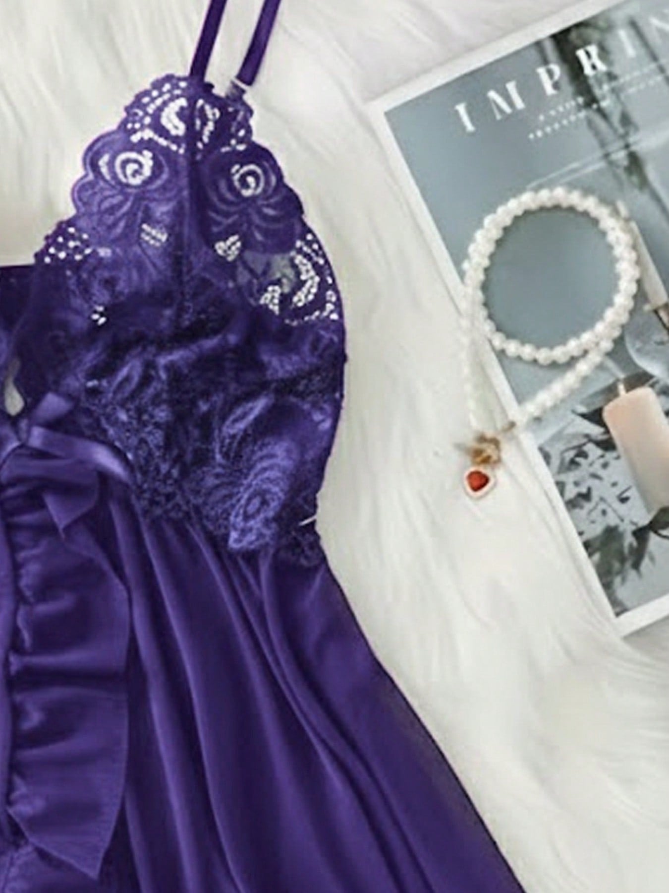 3pcs/Set Women Sexy Deep V Lace Lotus Lingerie Set, Versatile Sexy Sleepwear For Bedroom, Bathroom, Party