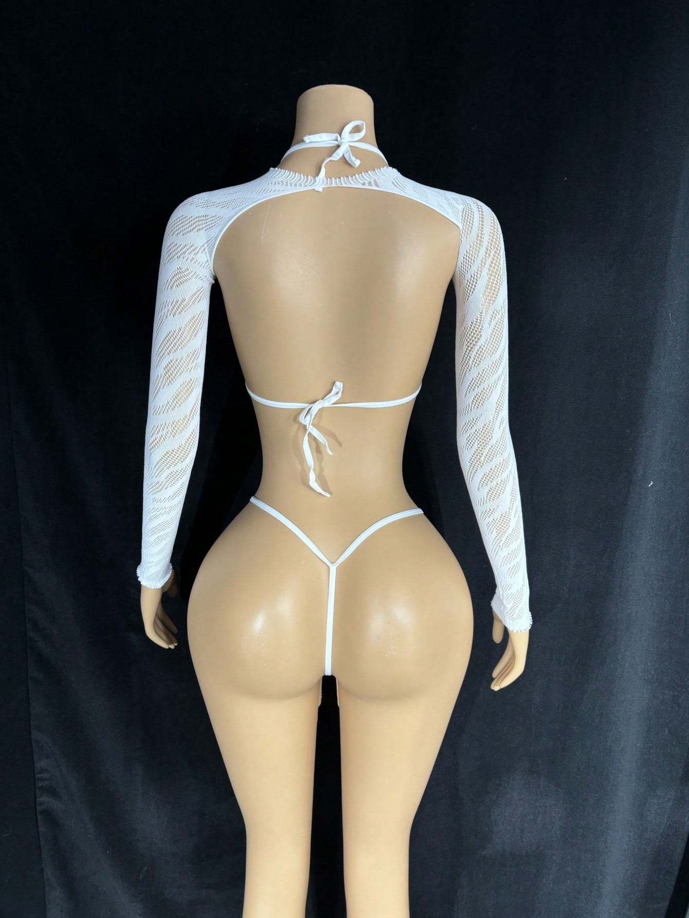 3pcs Women's Solid Color Long Sleeve Sheer Sexy Mesh Camisole Set, Summer Wedding Sexy Sets For Women Long Sleeve Lingerie Set
