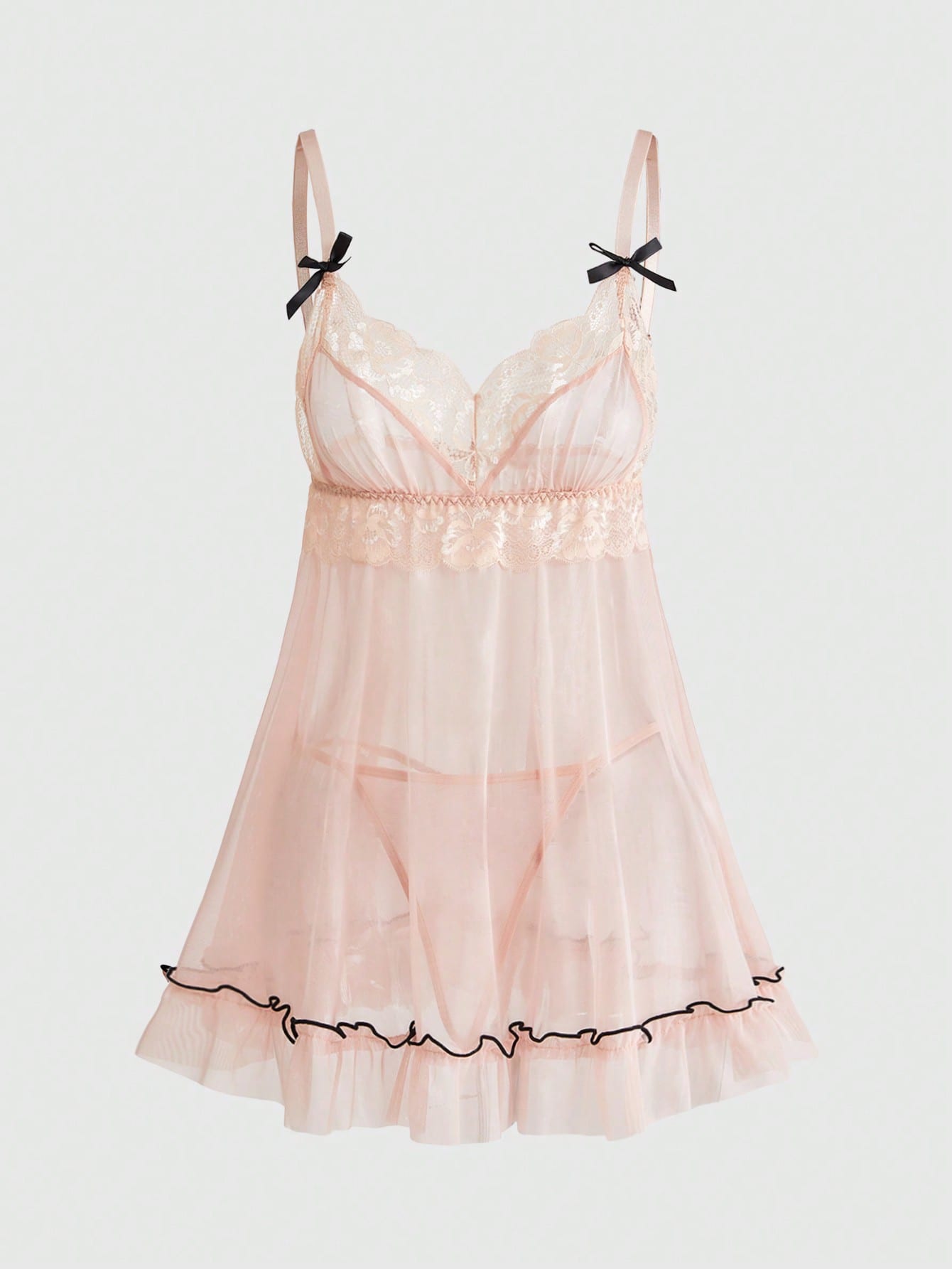 Kawaii Cute & Sexy Bow Lace Floral Camisole & G-String Lingerie Set For Women
