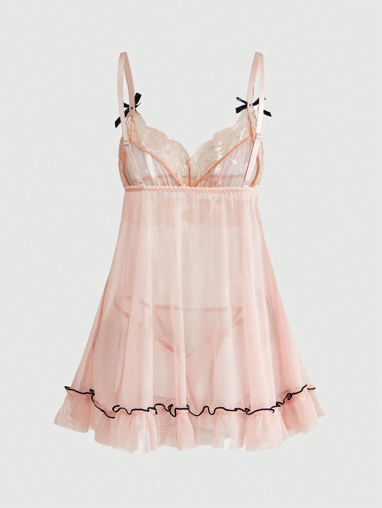 Kawaii Cute & Sexy Bow Lace Floral Camisole & G-String Lingerie Set For Women
