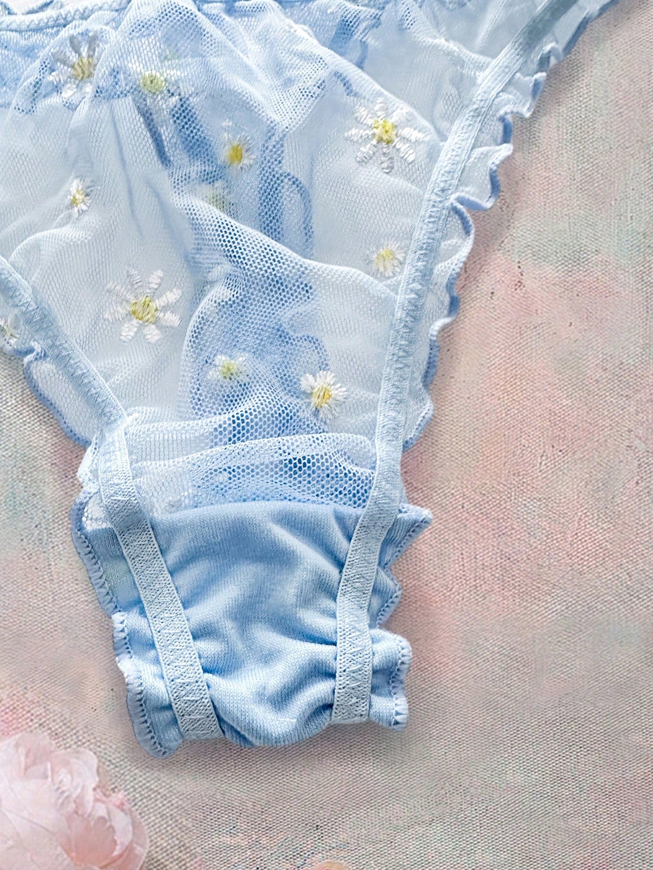 2pcs Plus Size Romantic Embroidery Wire Bra Lingerie Set, Lift