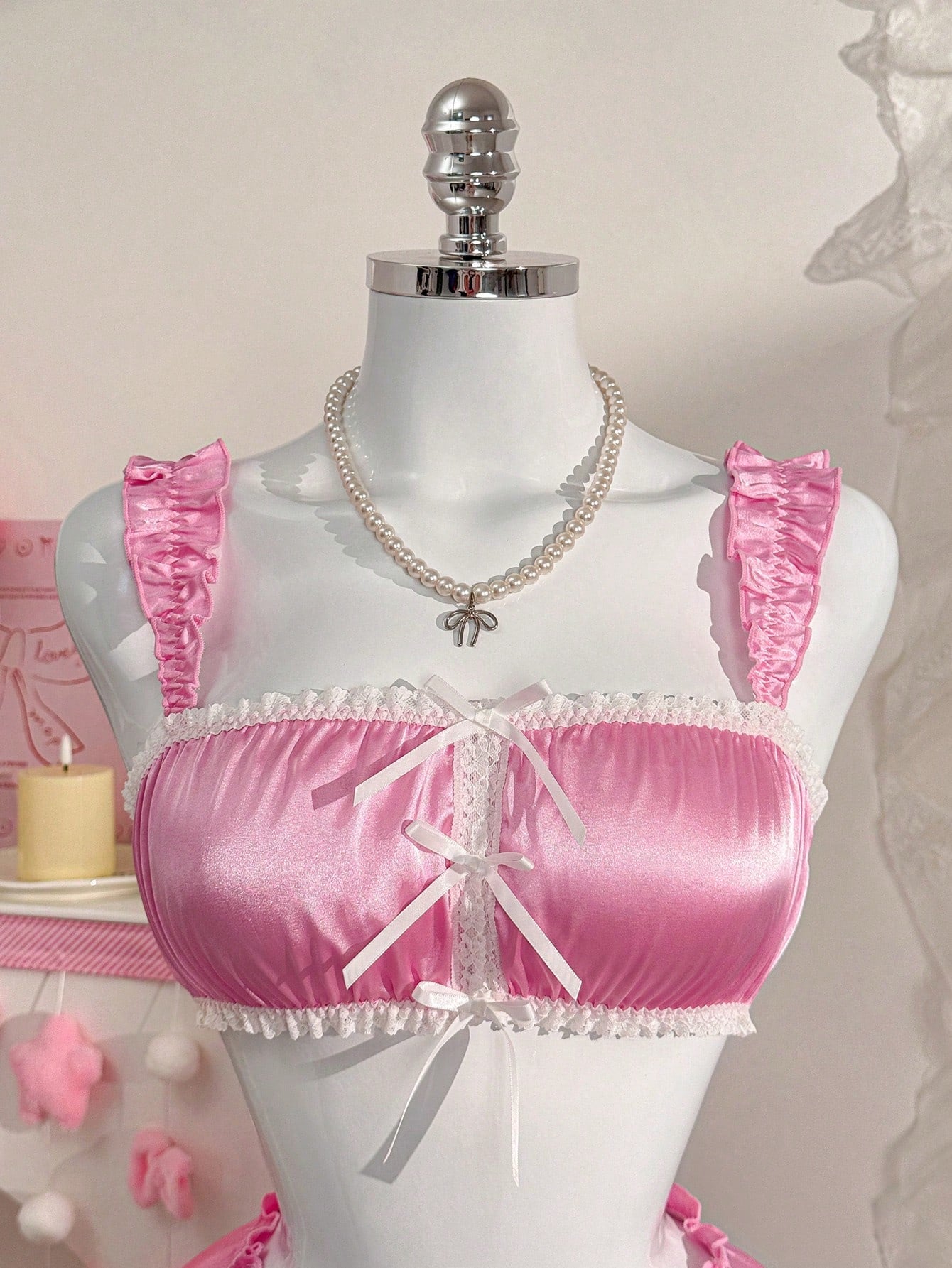 2pcs/Set Lace Patchwork Bow Sexy Lingerie Set For Women, Valentine's Day