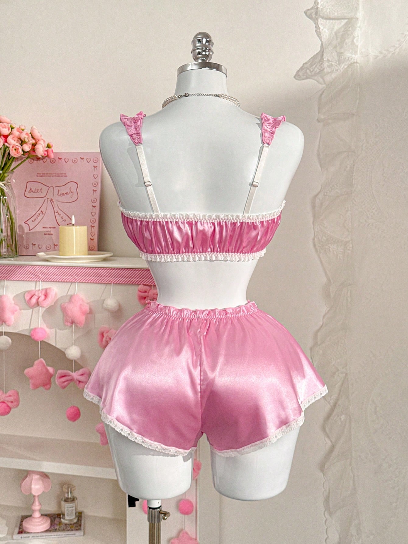2pcs/Set Lace Patchwork Bow Sexy Lingerie Set For Women, Valentine's Day