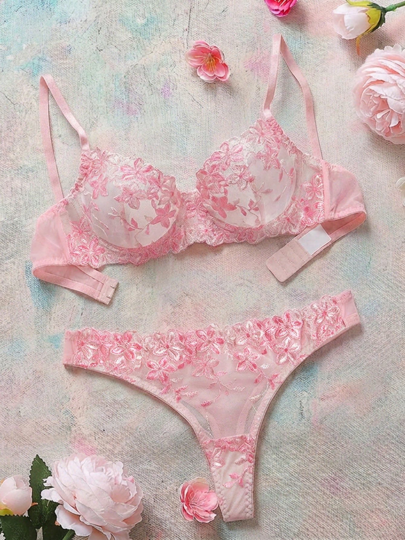 2 Pieces Romantic Pink Women Underwire Bra And Panty Set, Sexy Lingerie