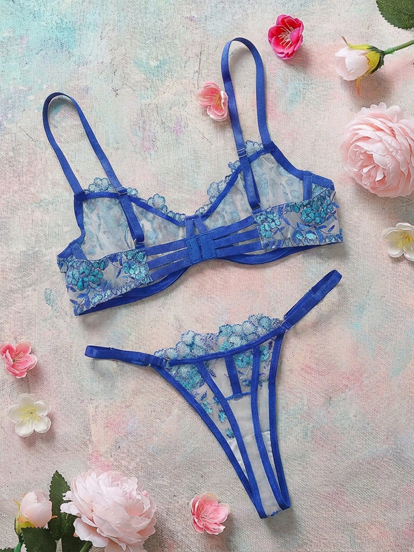 Women's Floral Embroidery Bra & Panty Underwear Lingerie Set