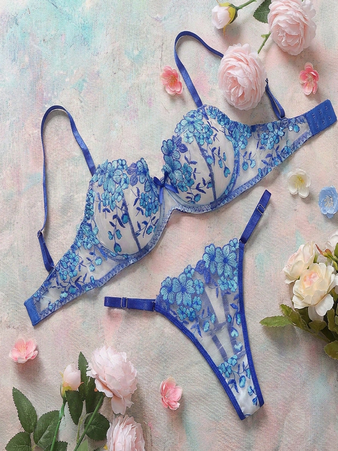 Women's Floral Embroidery Bra & Panty Underwear Lingerie Set