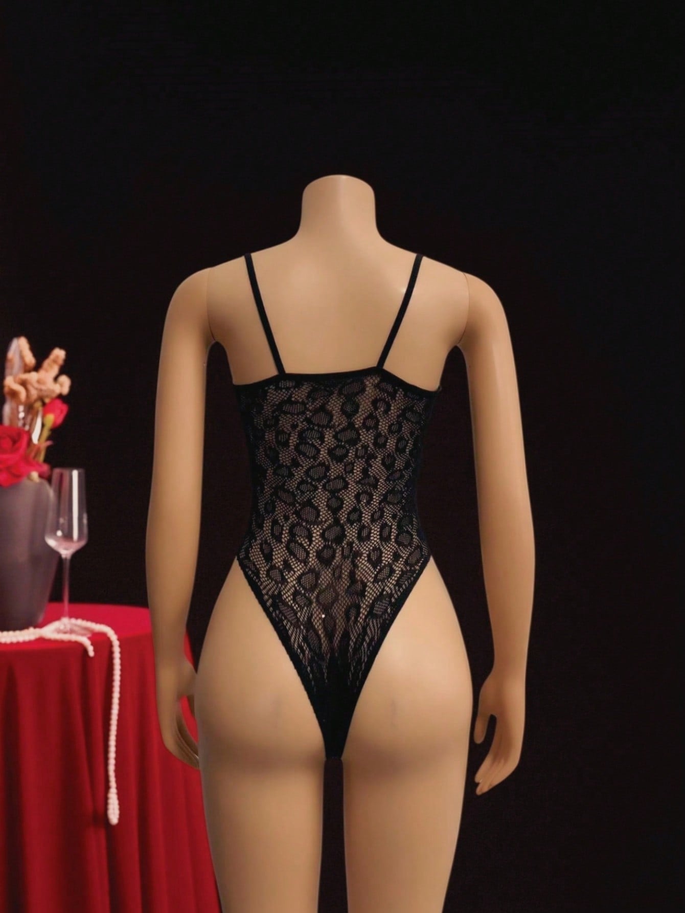 1pc Women's Sexy Leopard Print Hollow Fishnet Chest Hollow Camisole Jumpsuit