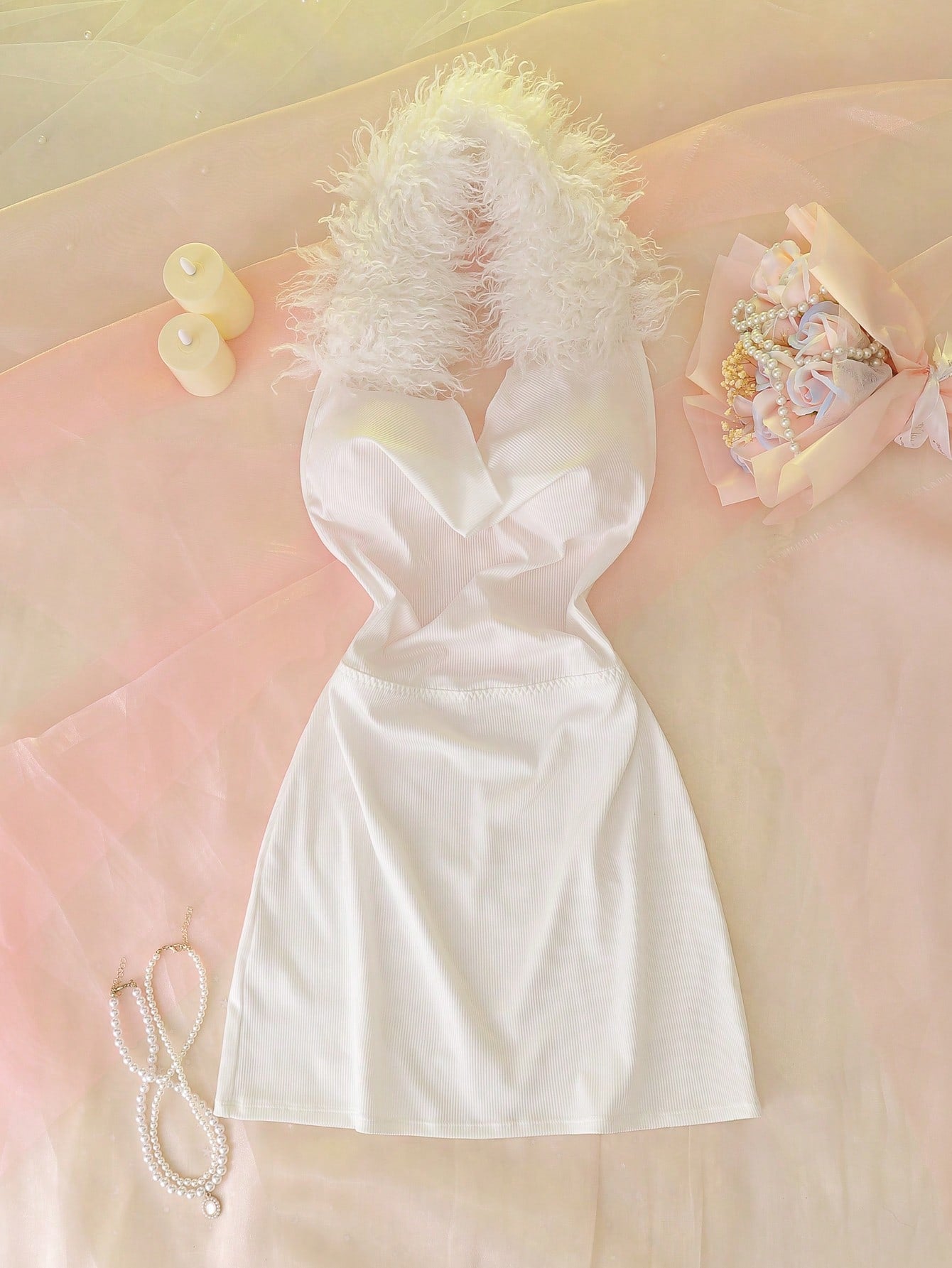 White Rib Knit Sleeveless Short Nightgown With Cowl Neck And Raw Hem Boho Style Sleep Dress For Women,Wedding,Bridal Wedding Lingerie For Bride